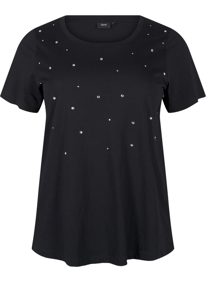 T-shirt en coton avec strass, Black, Packshot image number 0
