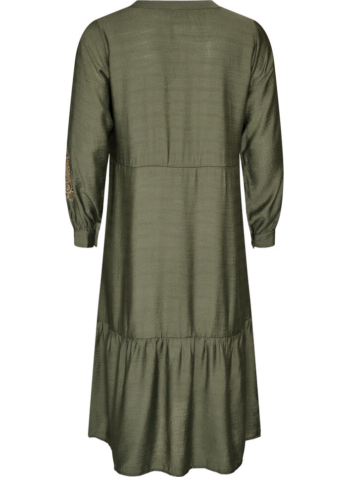Robe en viscose avec broderies et volants &eacute;tag&eacute;s, Vert, Packshot image number 1