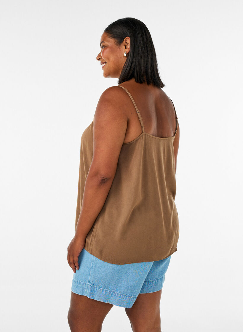 Top &agrave; bretelles en viscose, Marron, Model image number 2