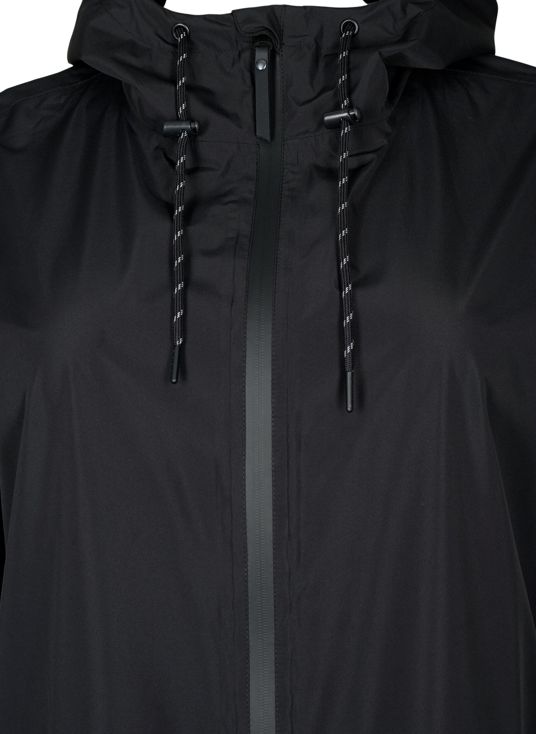 ZizziRegenmantel mit Taschen und Kapuze, Schwarz, Packshot image number 2