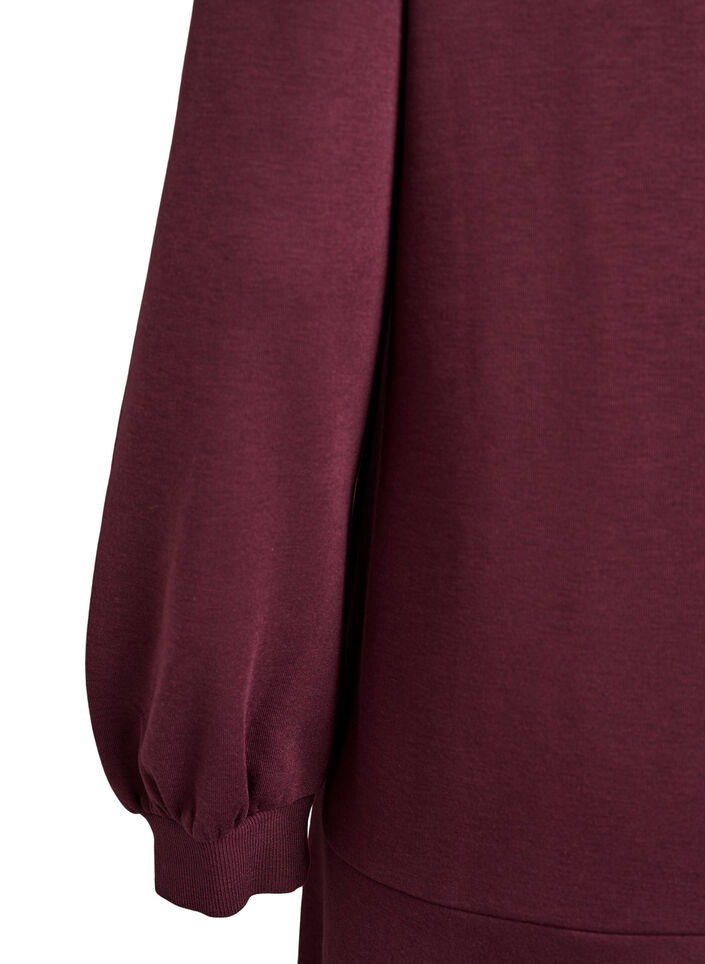 Robe sweat courte avec volants, Bordeaux foncé, Packshot image number 3