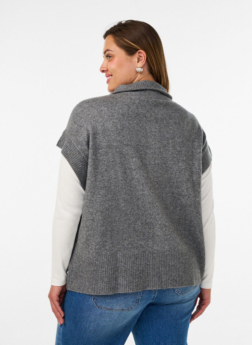 Strickweste mit hohem Kragen und Rei&szlig;verschluss, Grau, Model image number 2