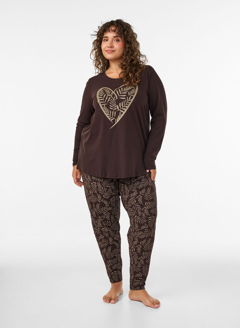 Pantalon de pyjama en coton avec imprim&eacute;, Marron, Model image number 1