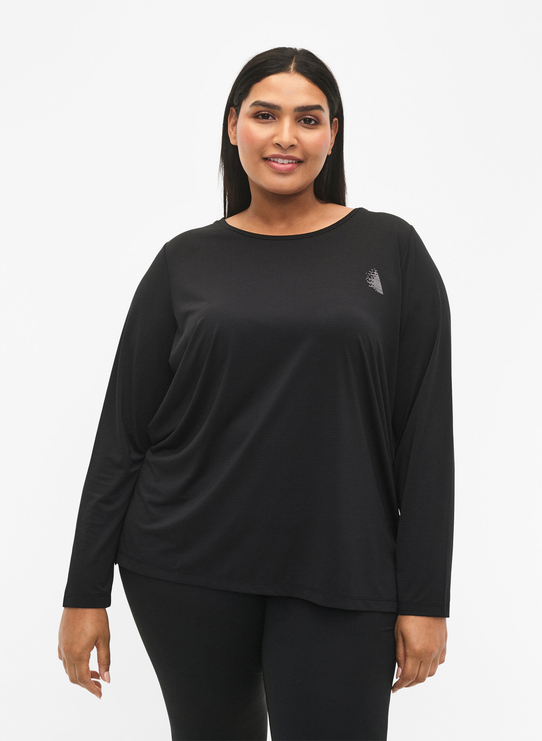 Zizzi Lang&auml;rmlige Trainingsbluse mit Struktur, Black, Model image number 0