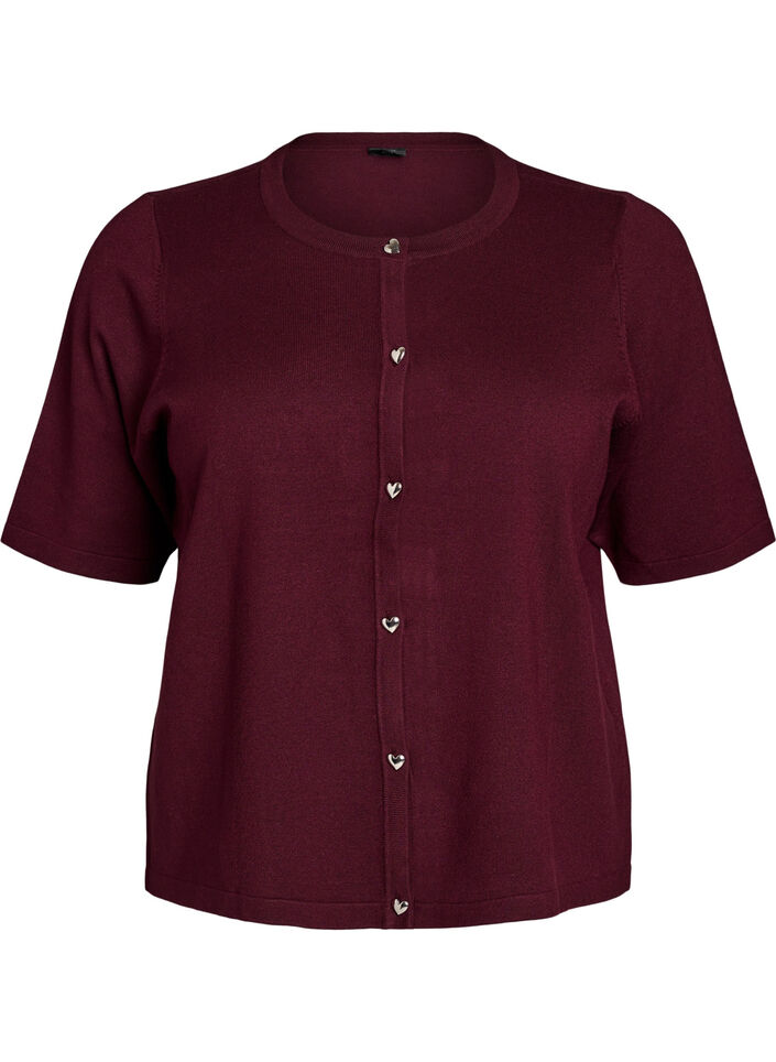 Cardigan en maille avec boutons c&oelig;ur et manches courtes, Bordeaux, Packshot image number 0