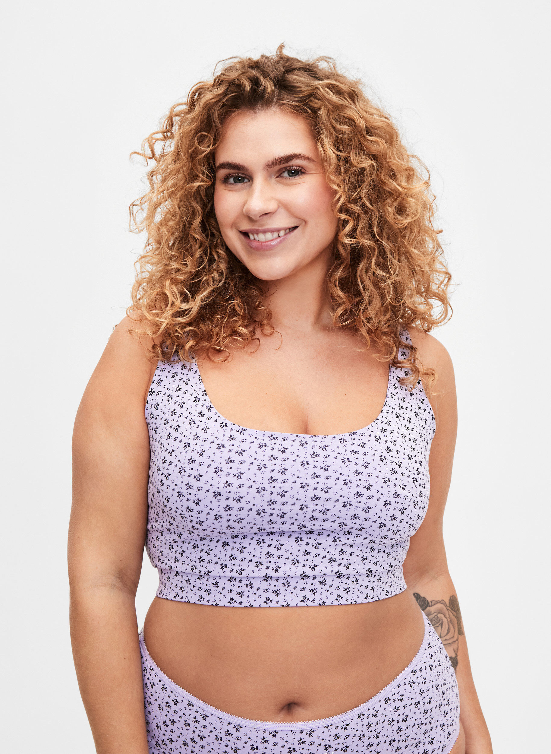 Zizzi top soutien-gorge en coton avec bretelles r&eacute;glables 2-pack, Purple Rose/Black, Model image number 0