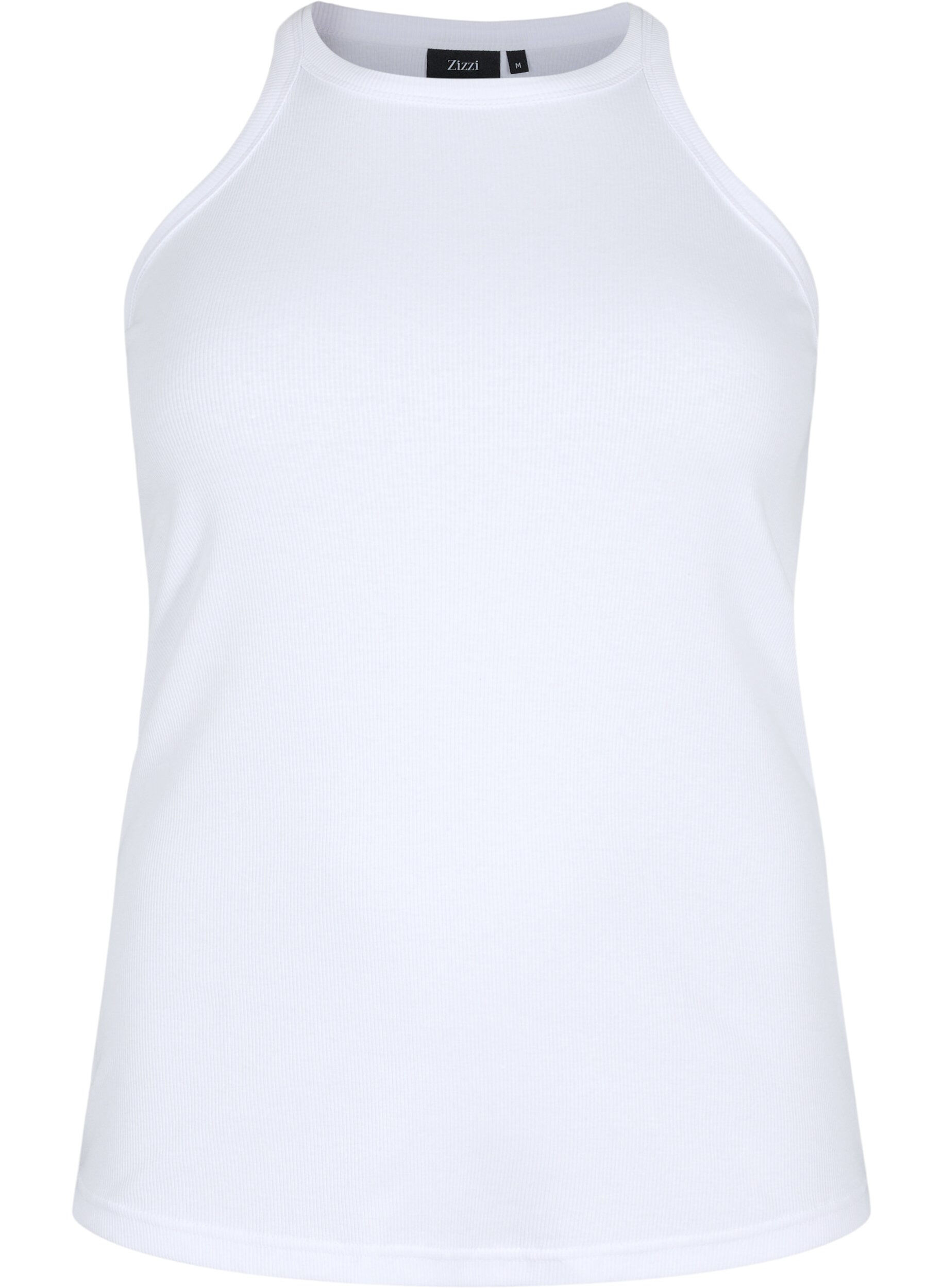 Zizzi Geripptes Tanktop aus Baumwolle, Bright White, Packshot image number 0