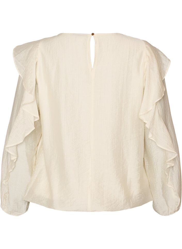 Blouse avec volants et coupe ballon, Vanille, Packshot image number 1