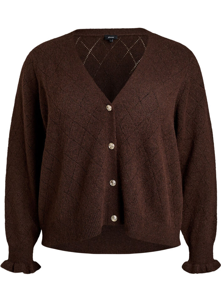 Cardigan &agrave; motif arlequin et col en V, Marron, Packshot image number 0