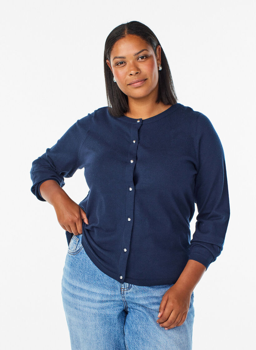 Cardigan mit runden Kn&ouml;pfen, Blau, Model image number 0