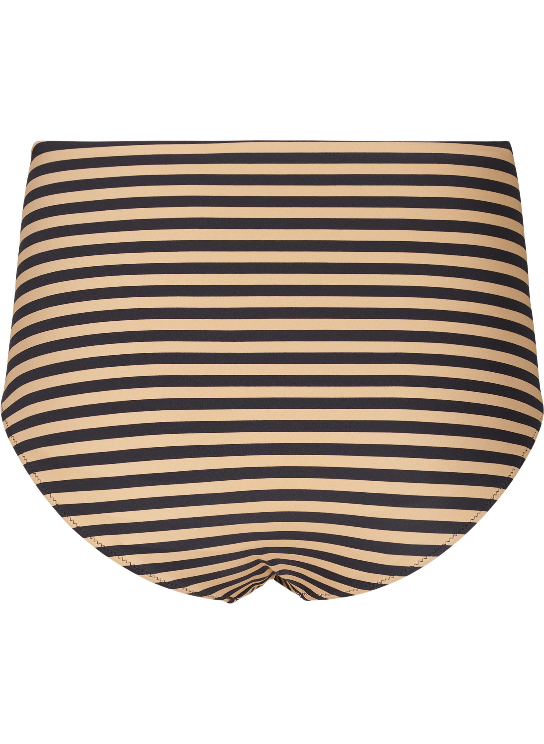 ZizziHoch taillierte Bikinihosen mit Streifen, Braun, Packshot image number 1