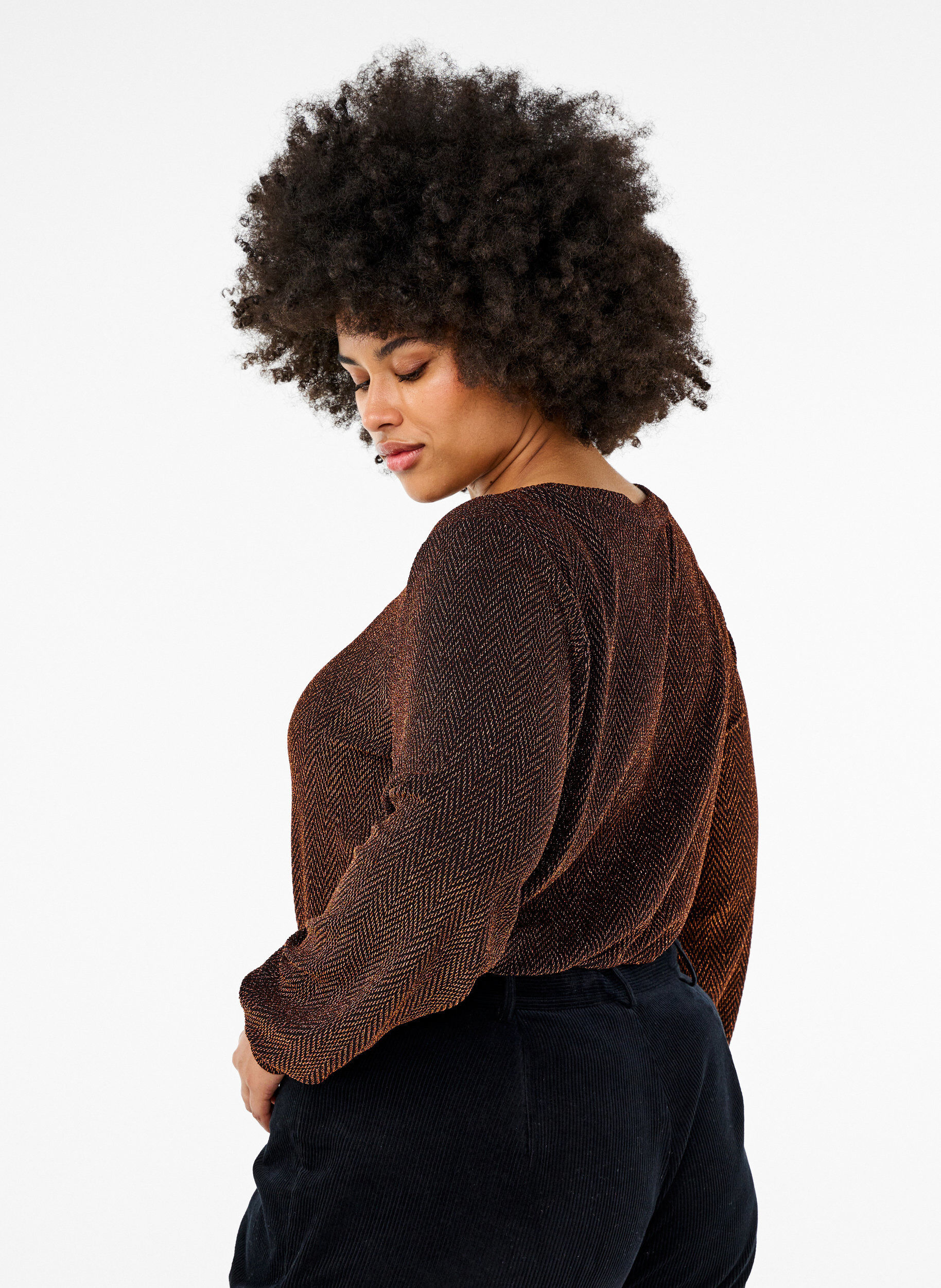 Zizzi Bluse mit Schimmermuster, Copper ZigzagShimmer, Model image number 1