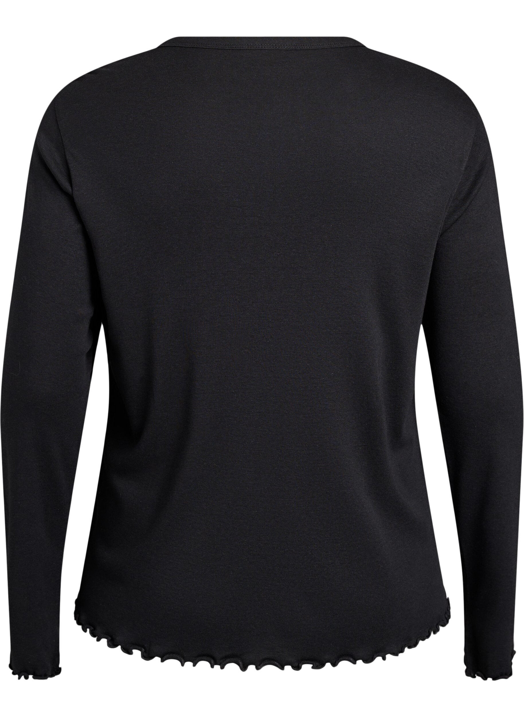 Zizzi Jerseybluse mit Kn&ouml;pfen und welligen Kanten, Schwarz, Packshot image number 1