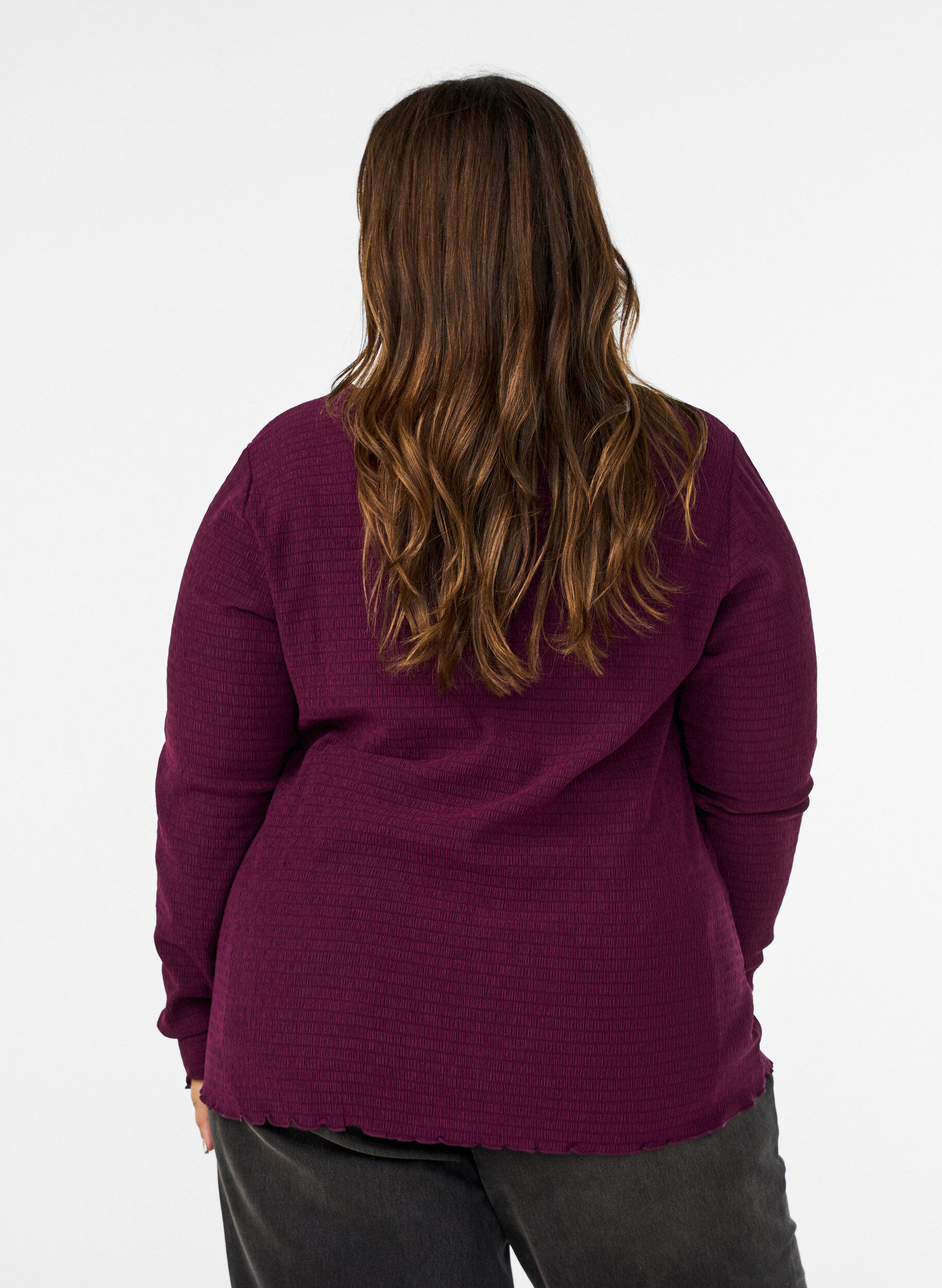 ZizziBlouse textur&eacute;e avec bords ondul&eacute;s, Violet, Model image number 2
