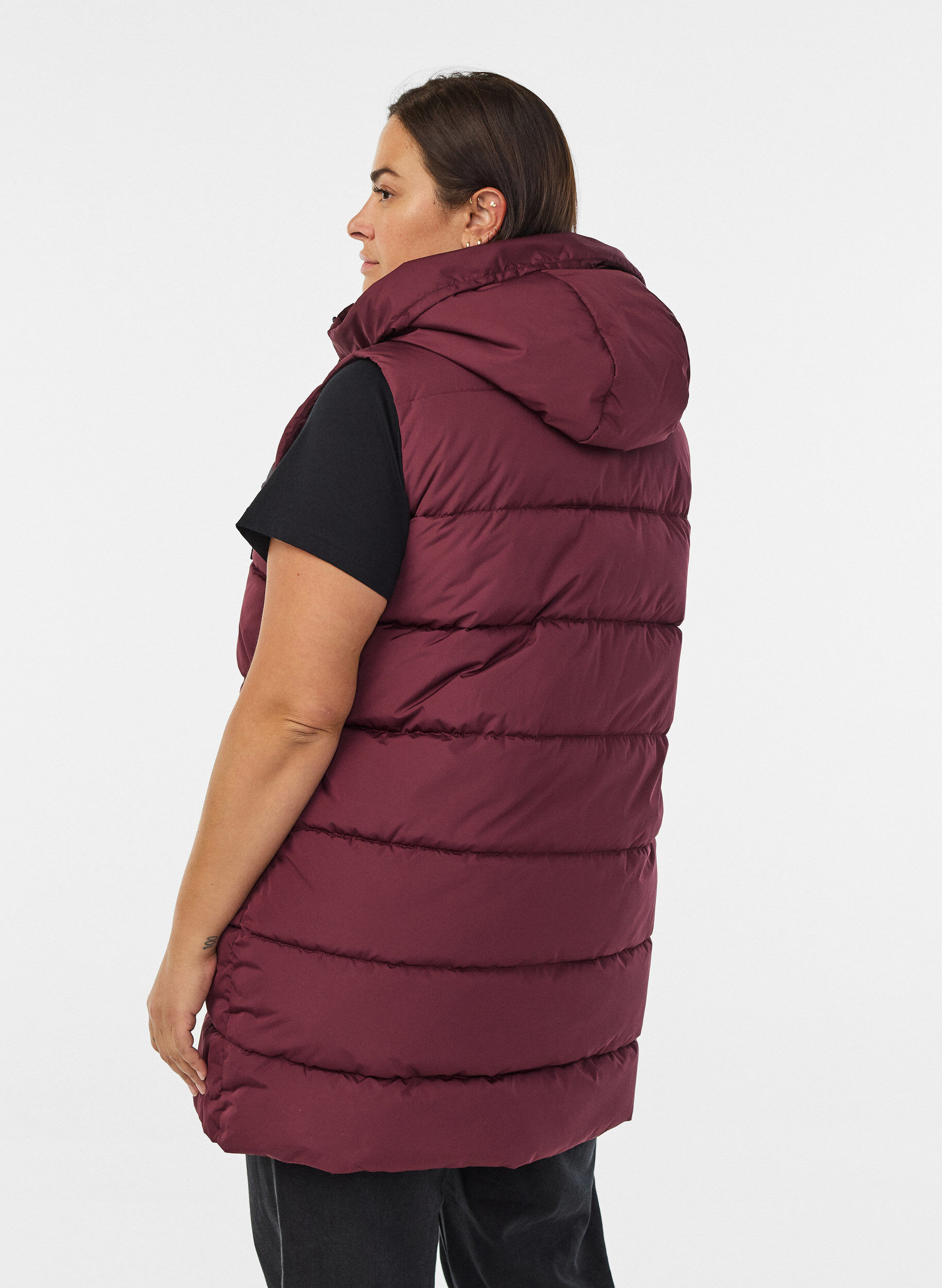 ZizziVeste longue avec capuche et poches, Bordeaux, Model image number 2