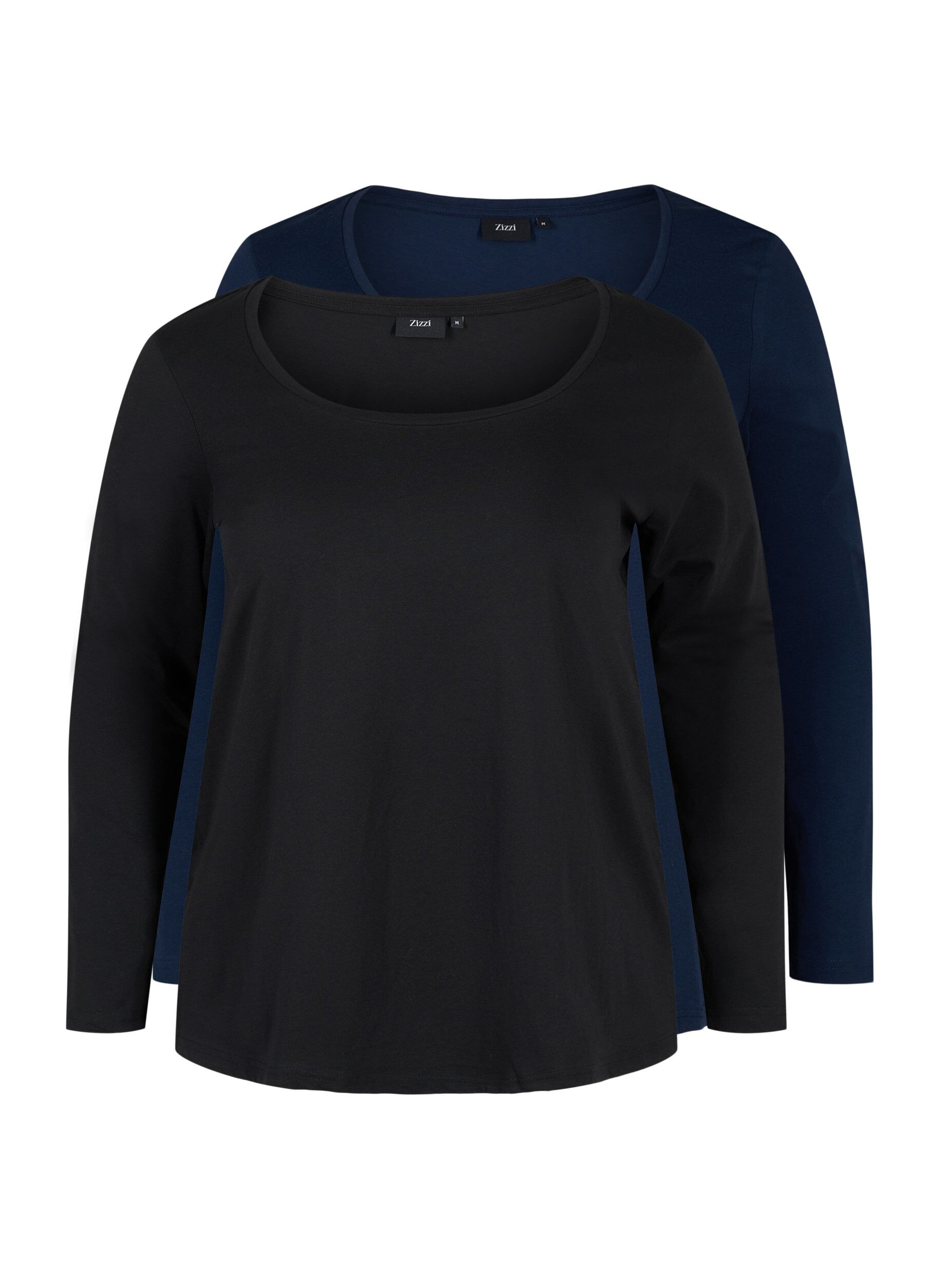 Zizzi Lot de 2 blouses basiques en coton, Black/Navy B, Packshot image number 0