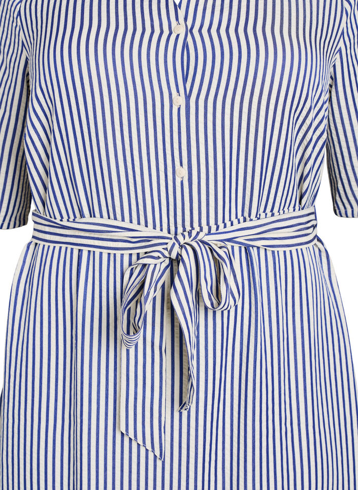 Robe-chemise longue jusqu&rsquo;aux chevilles avec ceinture &agrave; nouer et rayures, Bleu, Packshot image number 2