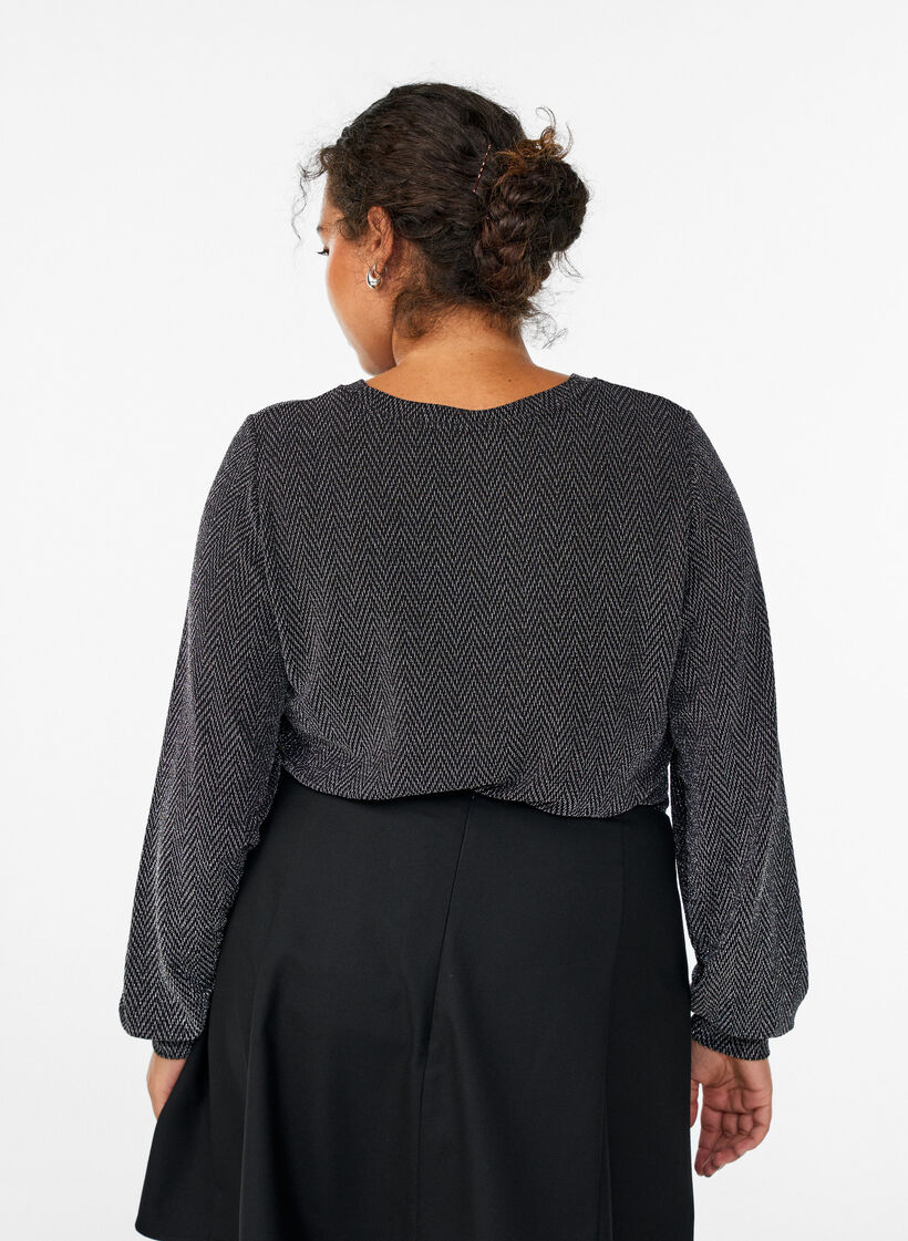 Blouse avec motif &agrave; chevrons et fil paillet&eacute;, Noir, Model image number 2