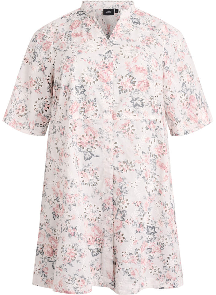 Kleid aus Baumwolle mit gebl&uuml;mtem Muster und Broderie Anglaise, Vanille, Packshot image number 0