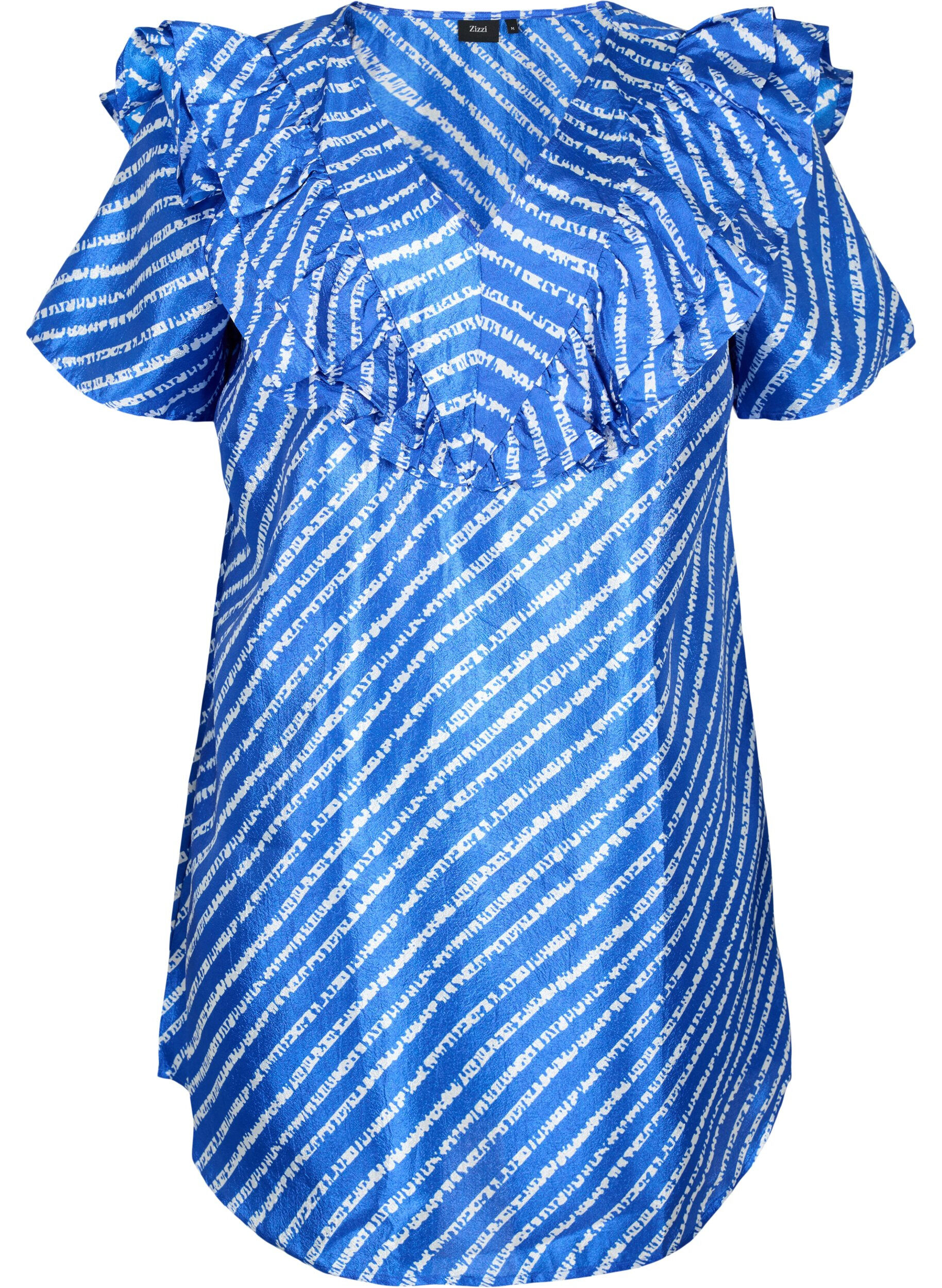 Zizzi Streifentunika mit R&uuml;schen, S.T.W./White Stripes, Packshot image number 0