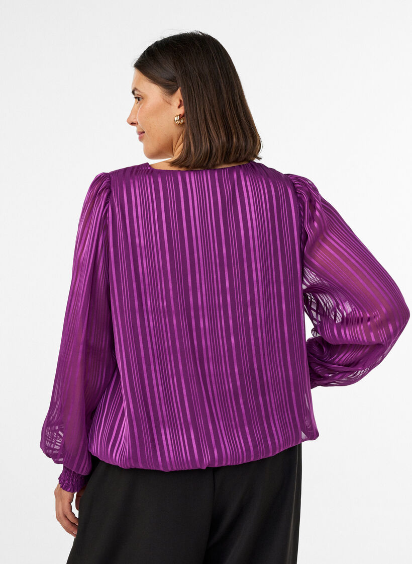 Blouse &agrave; rayures avec coupe ballon, Violet, Model image number 2