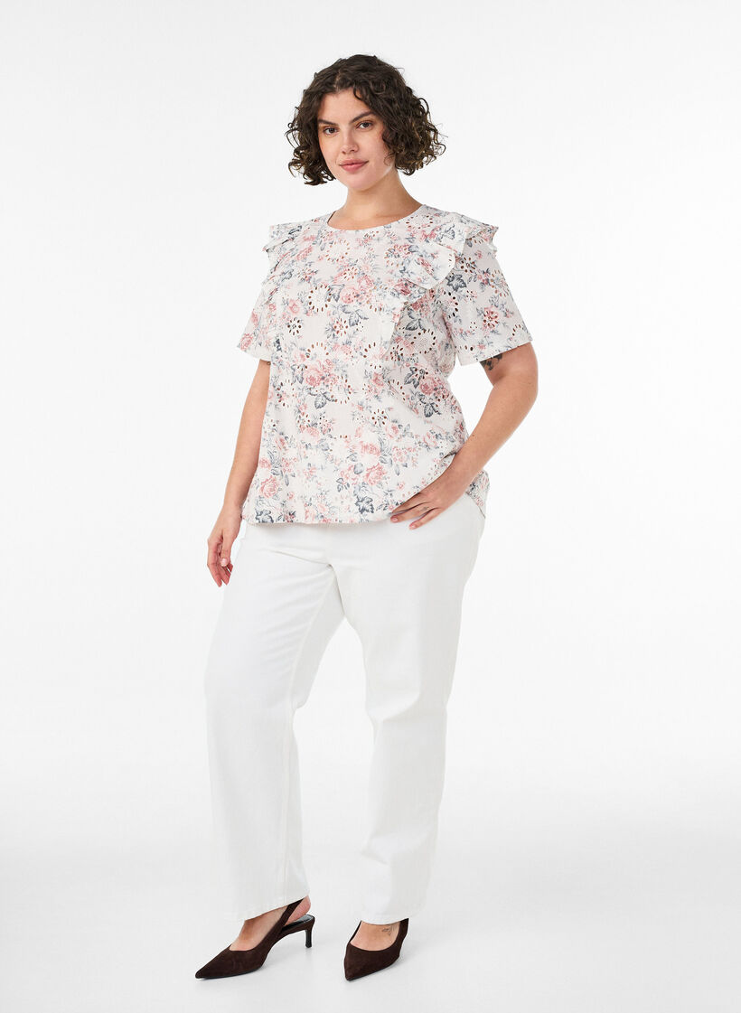 Bluse aus Baumwolle mit Broderie Anglaise und R&uuml;schen, Rot, Model image number 1
