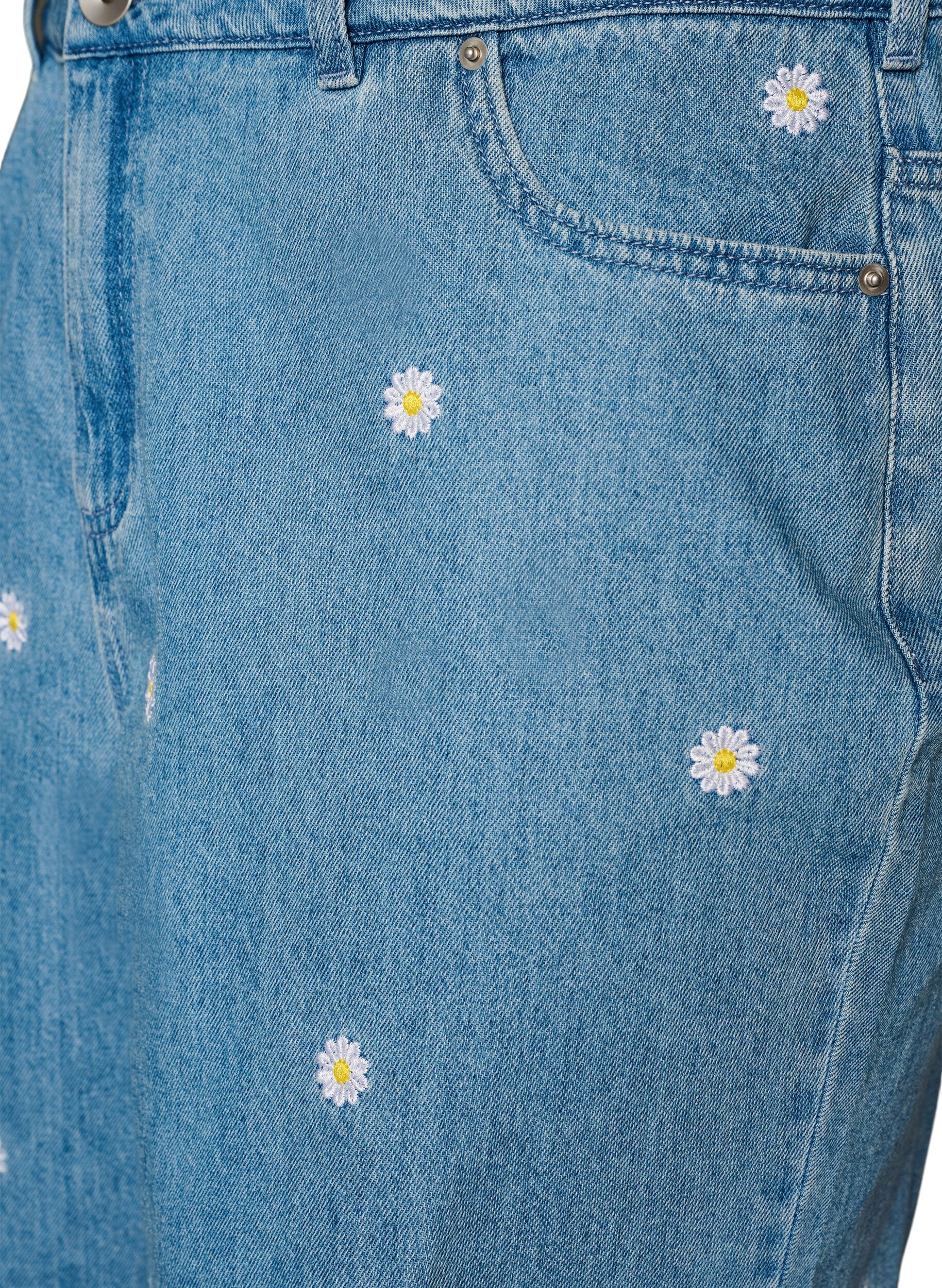 Zizzi Hoch taillierte Jeansshorts mit gebl&uuml;mter Stickerei, Blau, Packshot image number 2