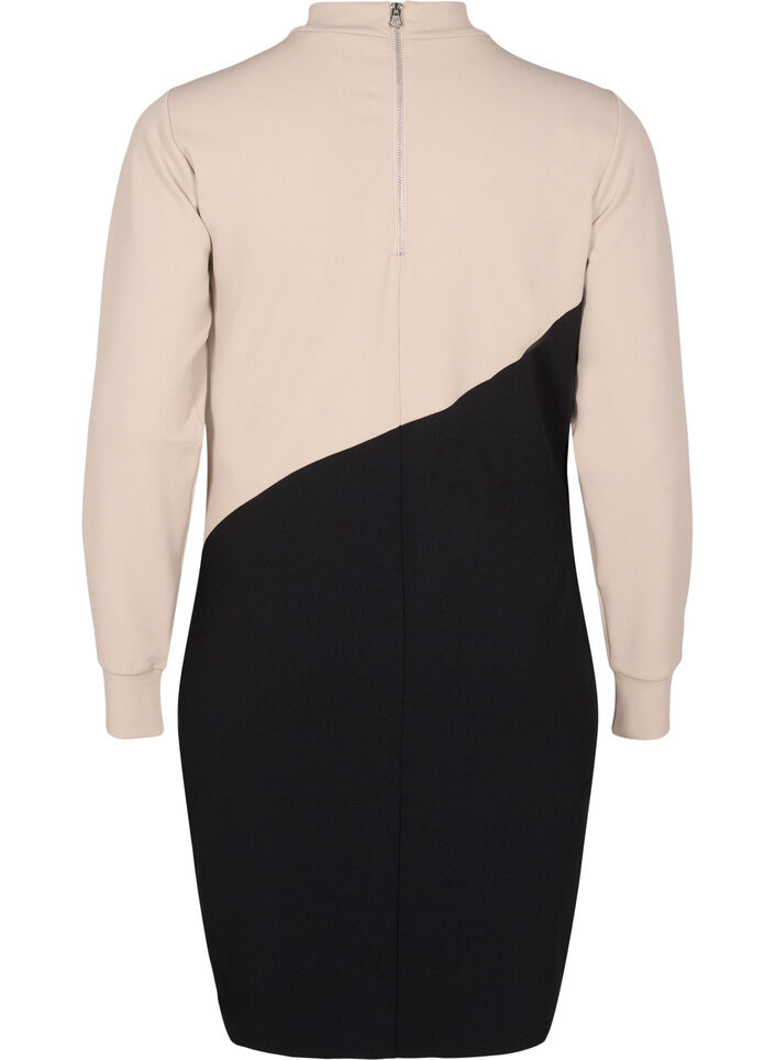 Robe colorblock à col montant, Black w. P.Cashmere, Packshot image number 1
