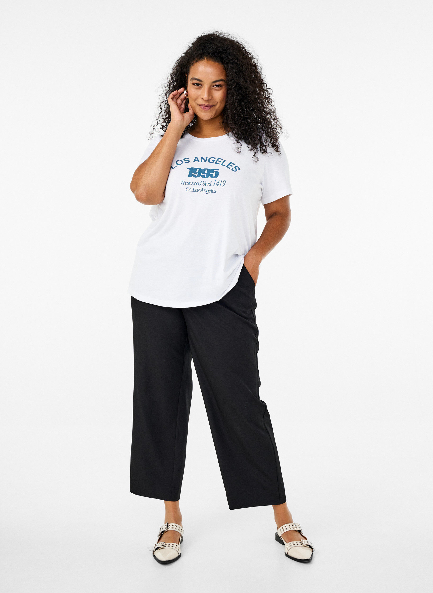 Zizzi FLASH - T-shirt avec motif, Blanc, Model image number 1