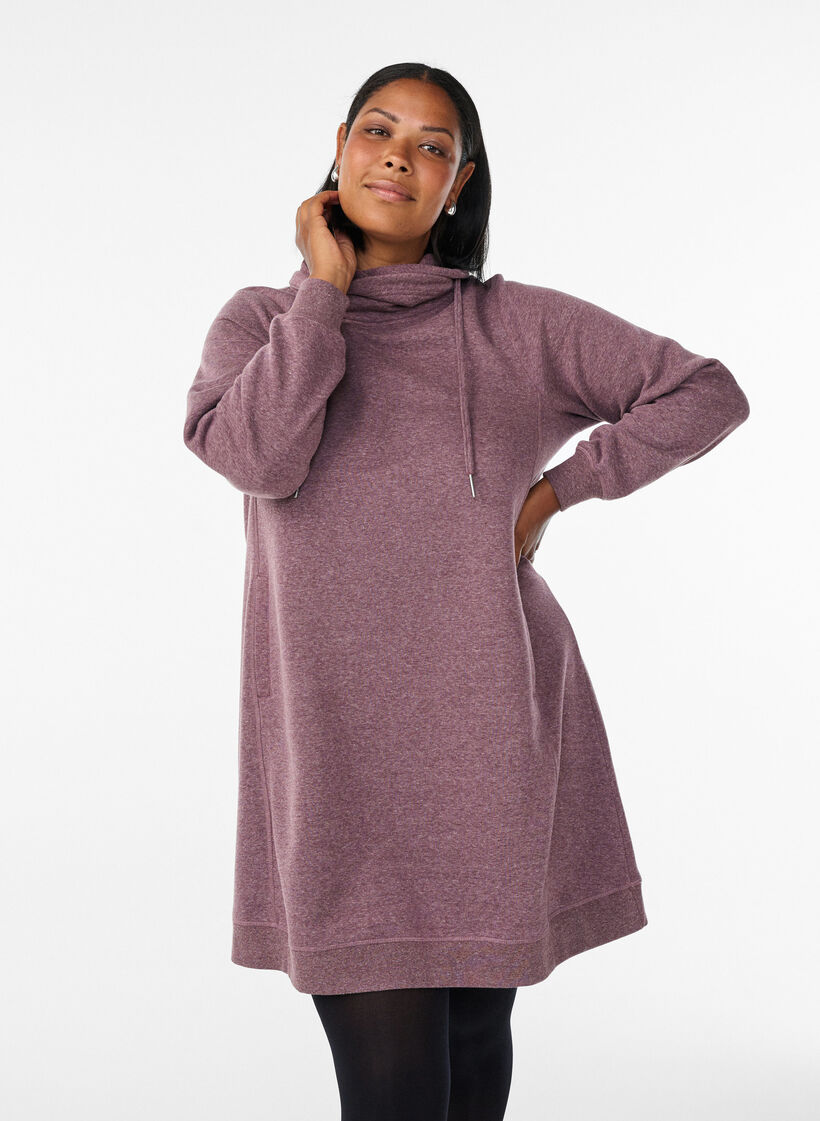 Kurzes Sweatshirtkleid mit Stehkragen und Taschen, Rot, Model image number 0