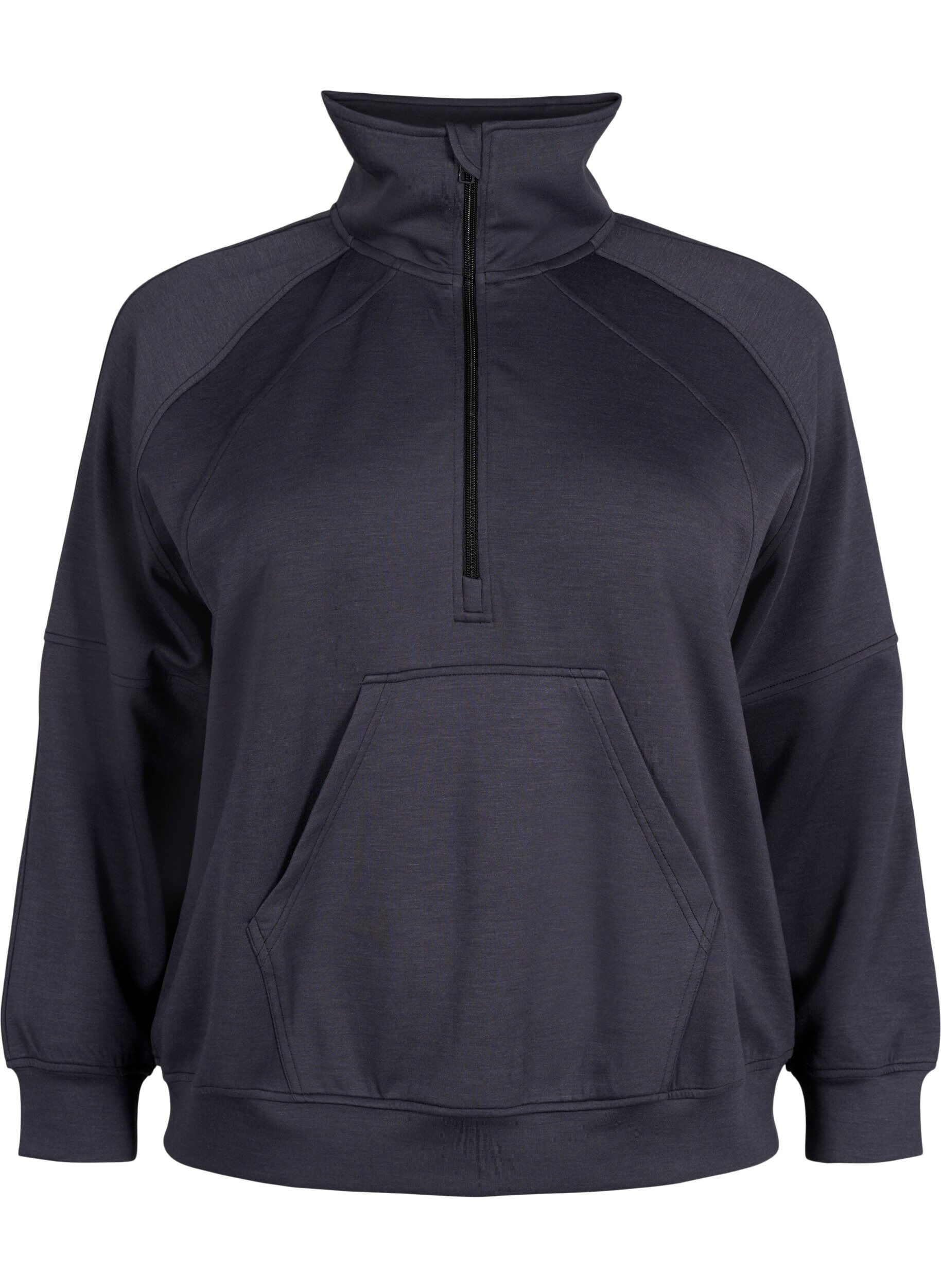 Zizzi Sportliches Sweatshirt mit hohem Kragen und Rei&szlig;verschluss, Asphalt, Packshot image number 0