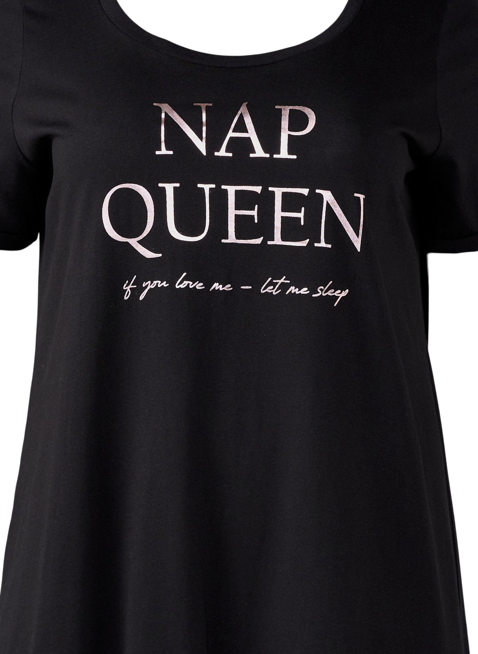 Zizzi Kurz&auml;rmeliges Nachthemd aus Bio-Baumwolle, Schwarz, Packshot image number 2