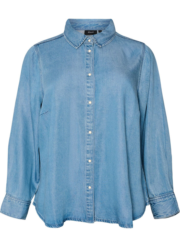 Jeanshemd aus Lyocell mit Druckkn&ouml;pfen, Blau, Packshot image number 0