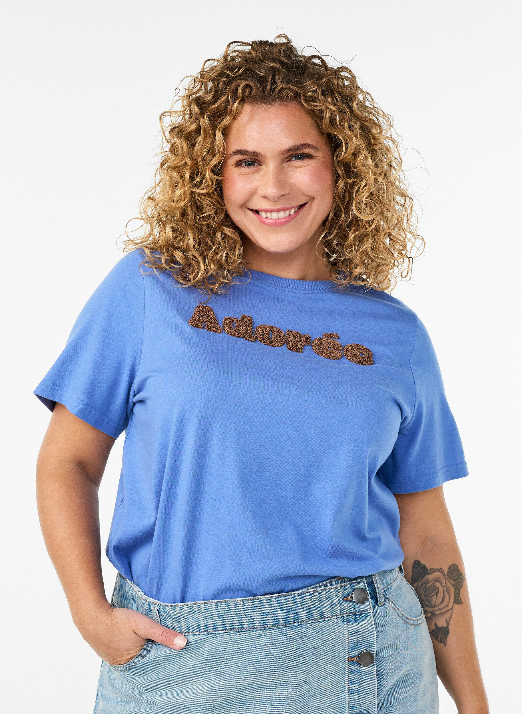 ZizziT-shirt en coton bio avec imprim&eacute; sur le devant, Bleu, Model image number 0