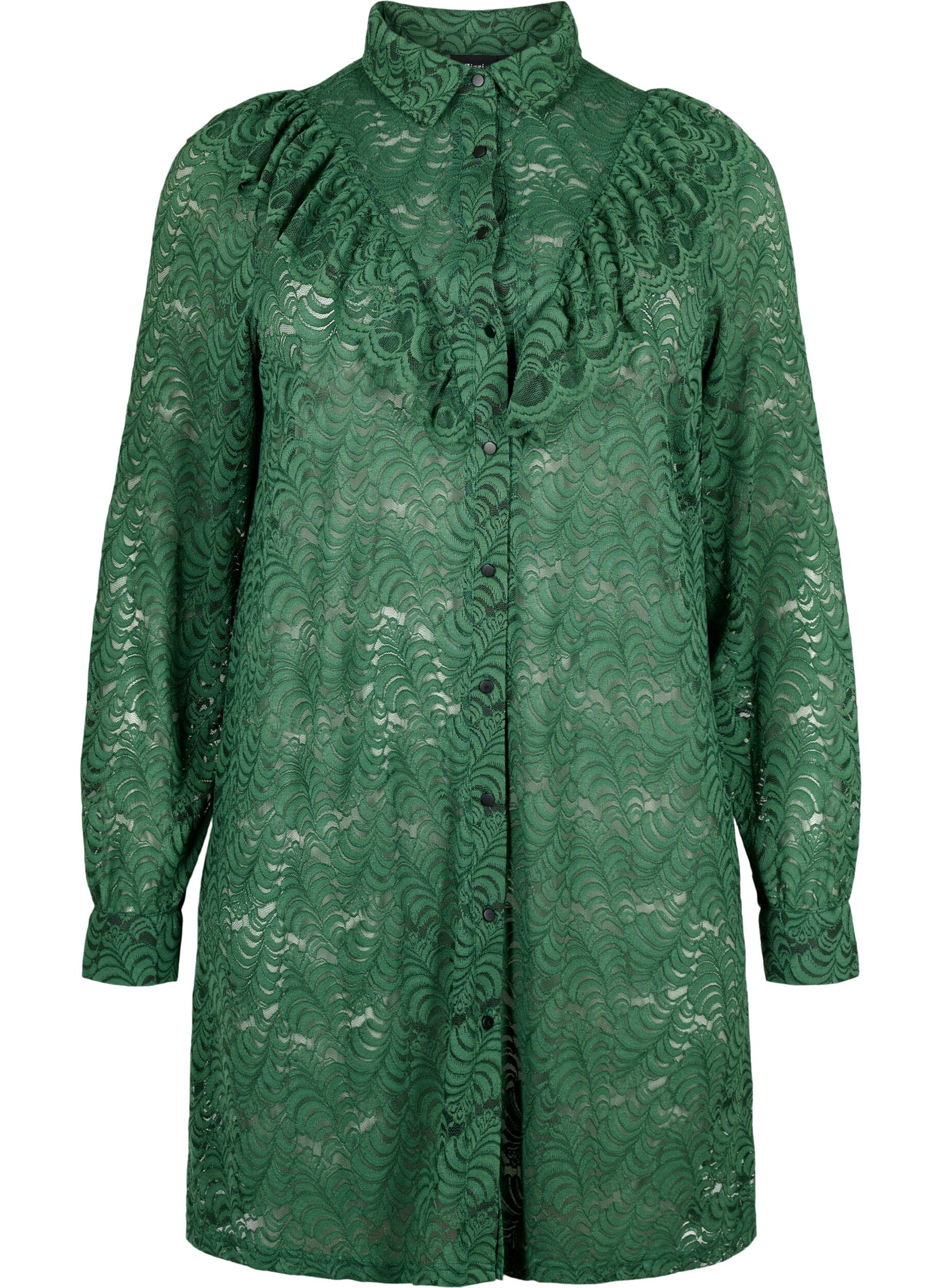 Zizzi Robe chemise en dentelle avec froufrous, Hunter Green, Packshot image number 0