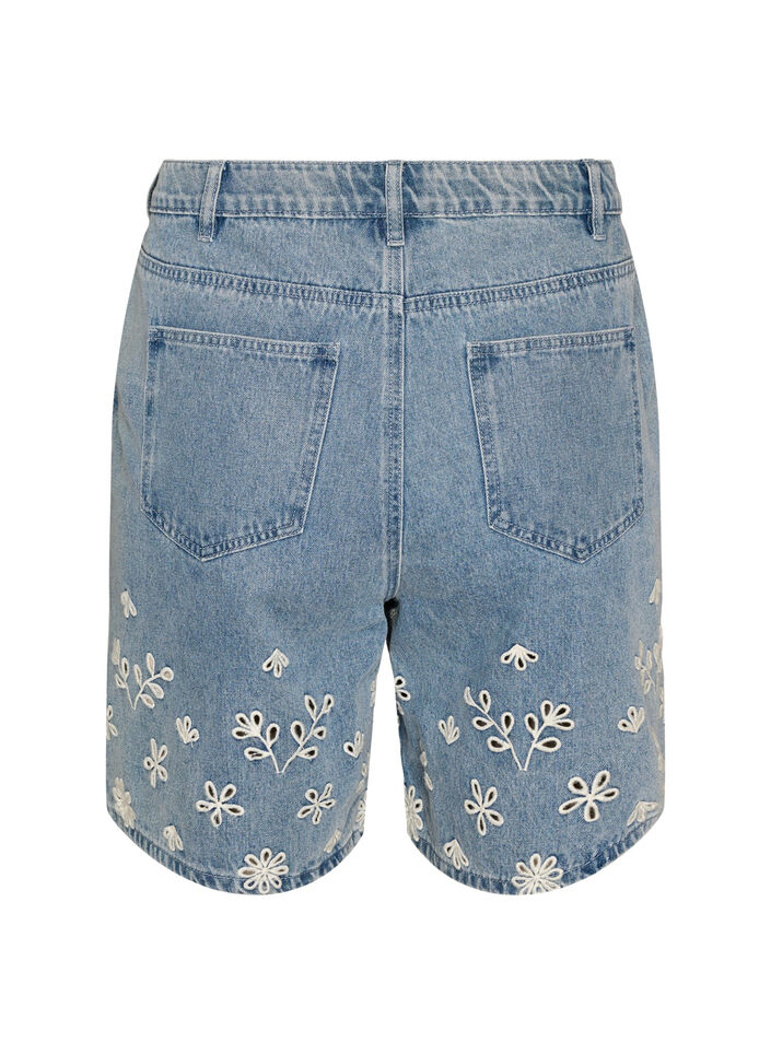 Short en jean taille haute avec broderie anglaise, Bleu Clair, Packshot image number 1