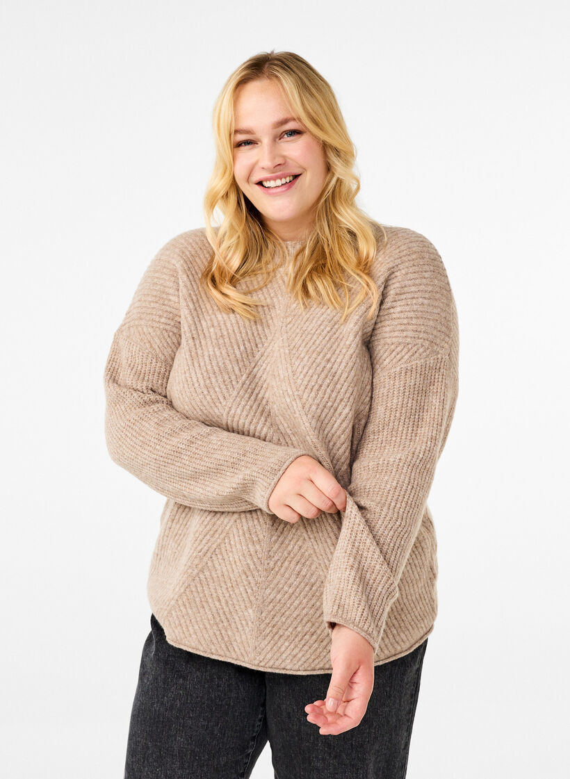 Pull à rayures et manches longues, Simply Taupe Mel., Model image number 0
