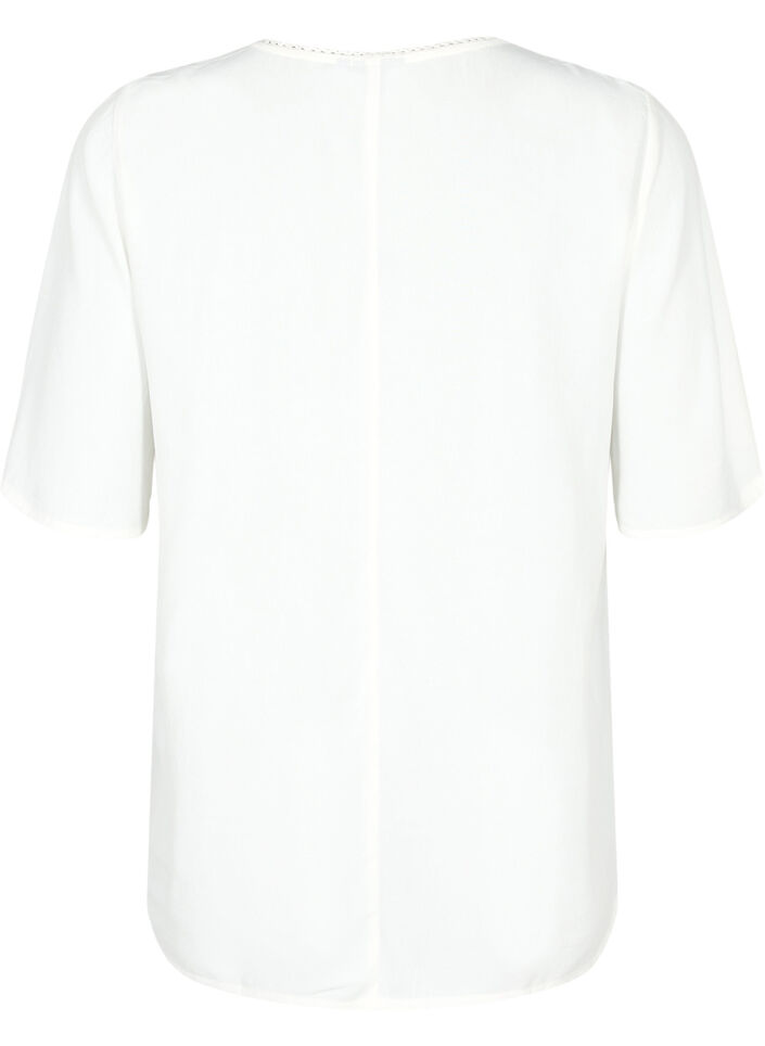 Viskose Bluse mit 1/2 &Auml;rmeln und Stickerei-Detail, Snow White, Packshot image number 1