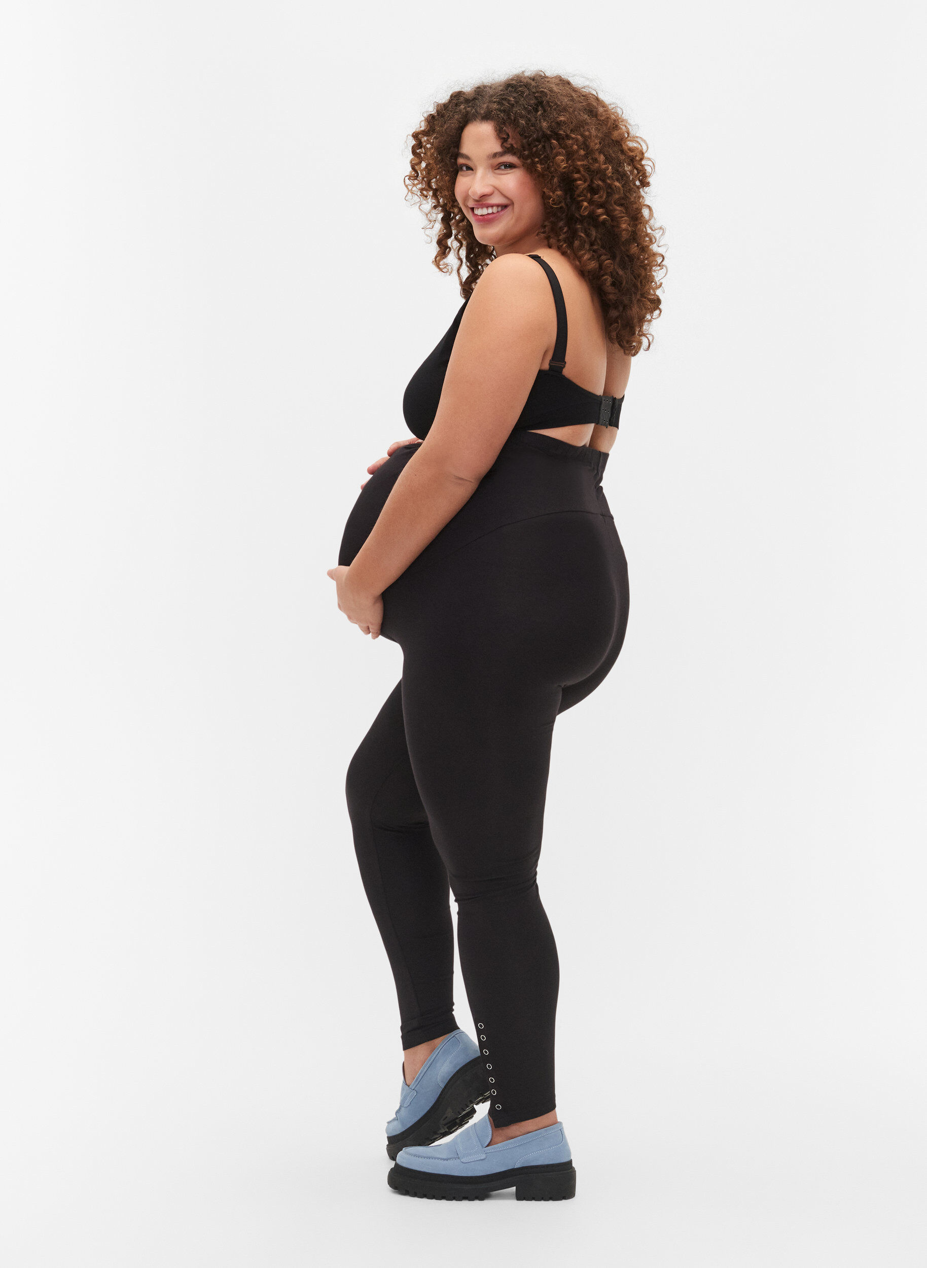 Zizzi Leggings de grossesse en viscose avec boutons, Black, Model image number 1