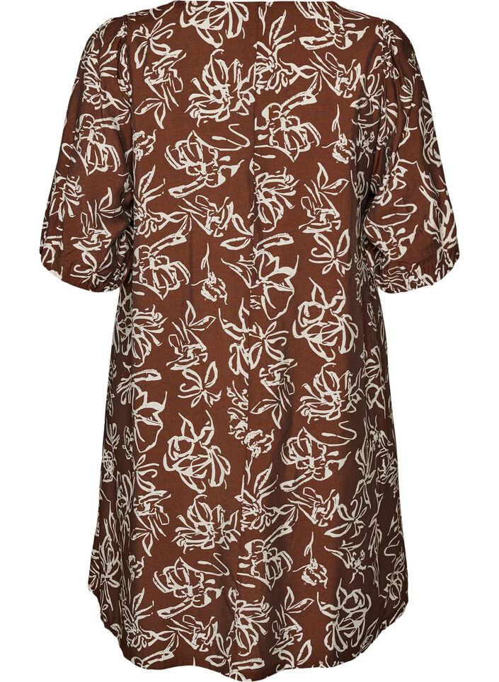 Robe courte coupe &eacute;vas&eacute;e avec col en V, Marron, Packshot image number 1