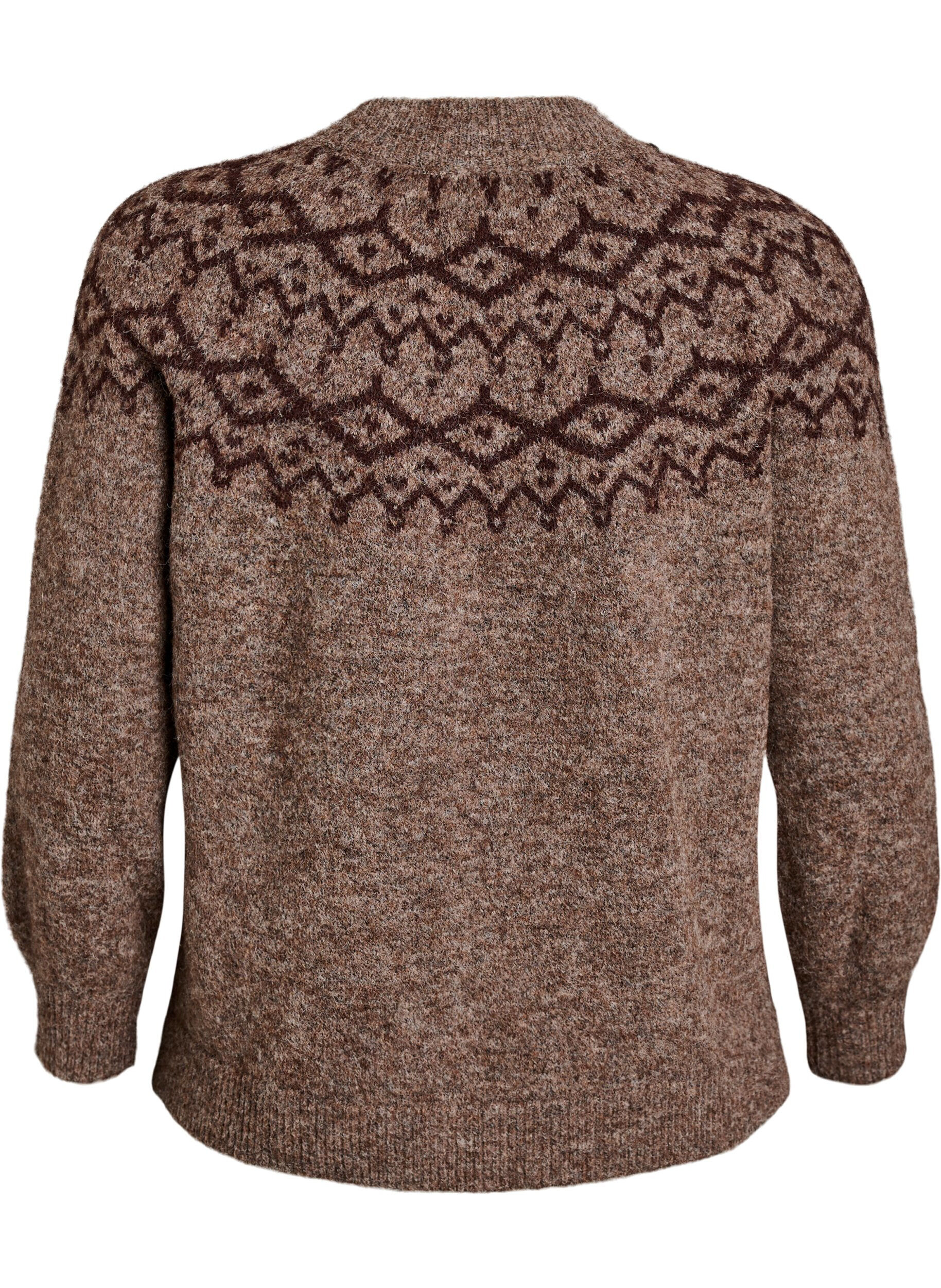 ZizziPullover mit nordischem Muster, Braun, Packshot image number 1