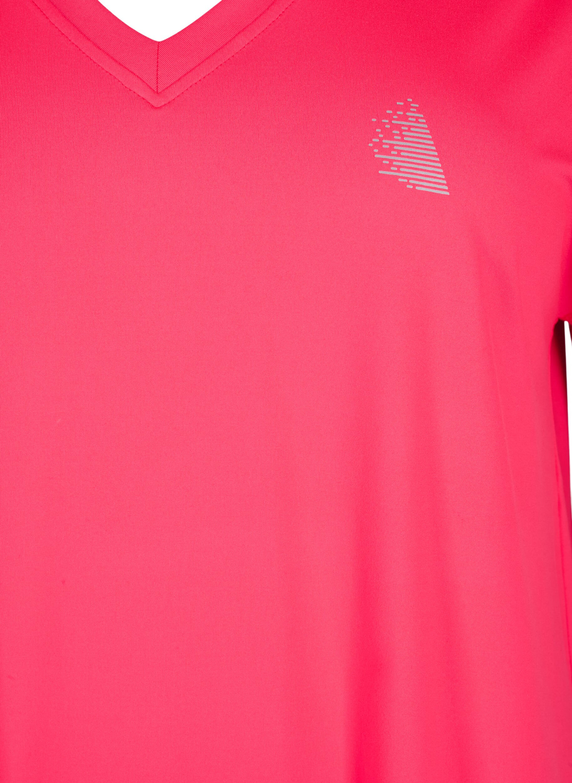 Zizzi T-shirt de sport ample avec col en V, Neon Diva Pink, Packshot image number 2