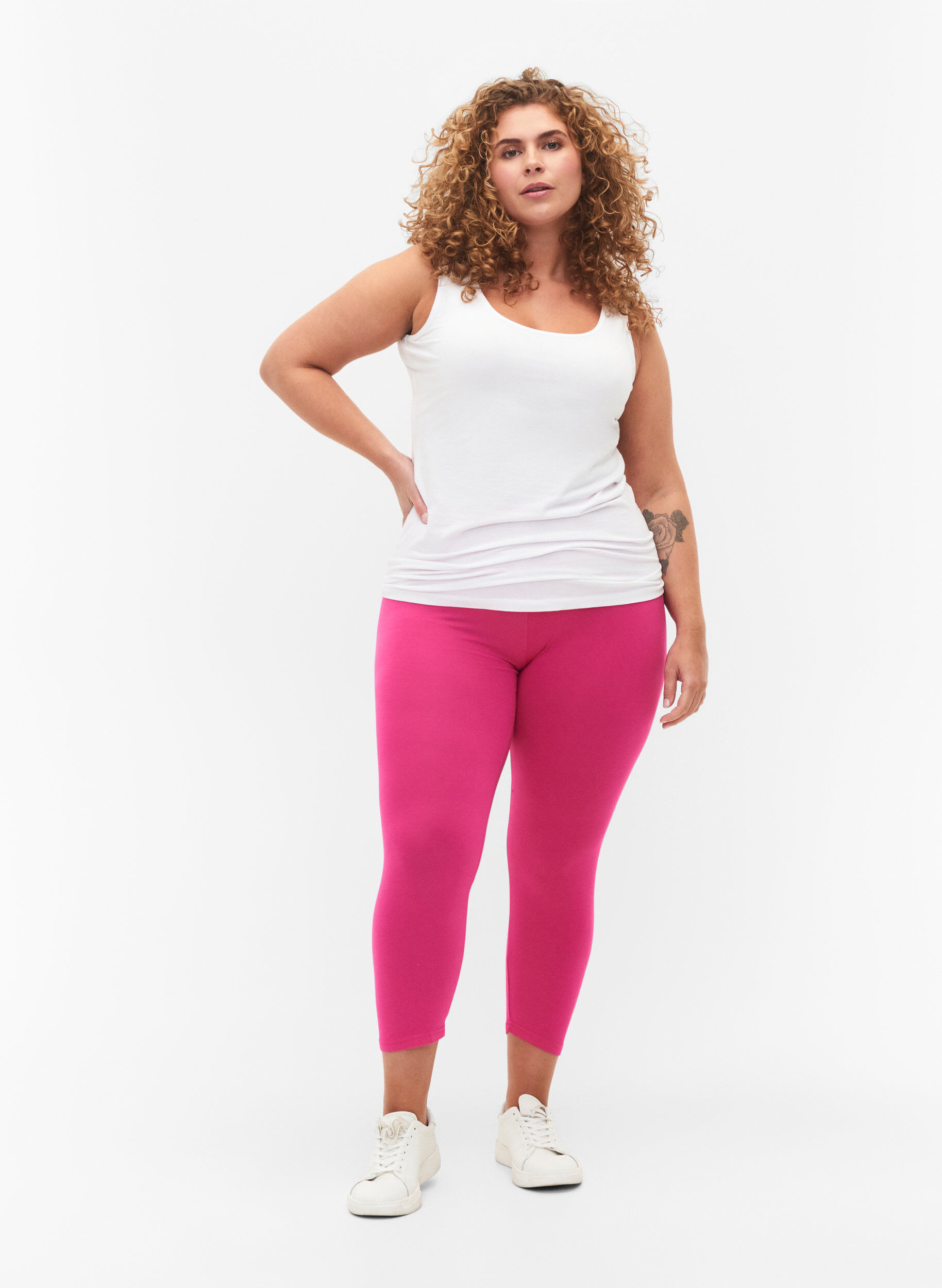 Zizzi Basic 3/4-Leggings aus Viskose, Pink, Model image number 1