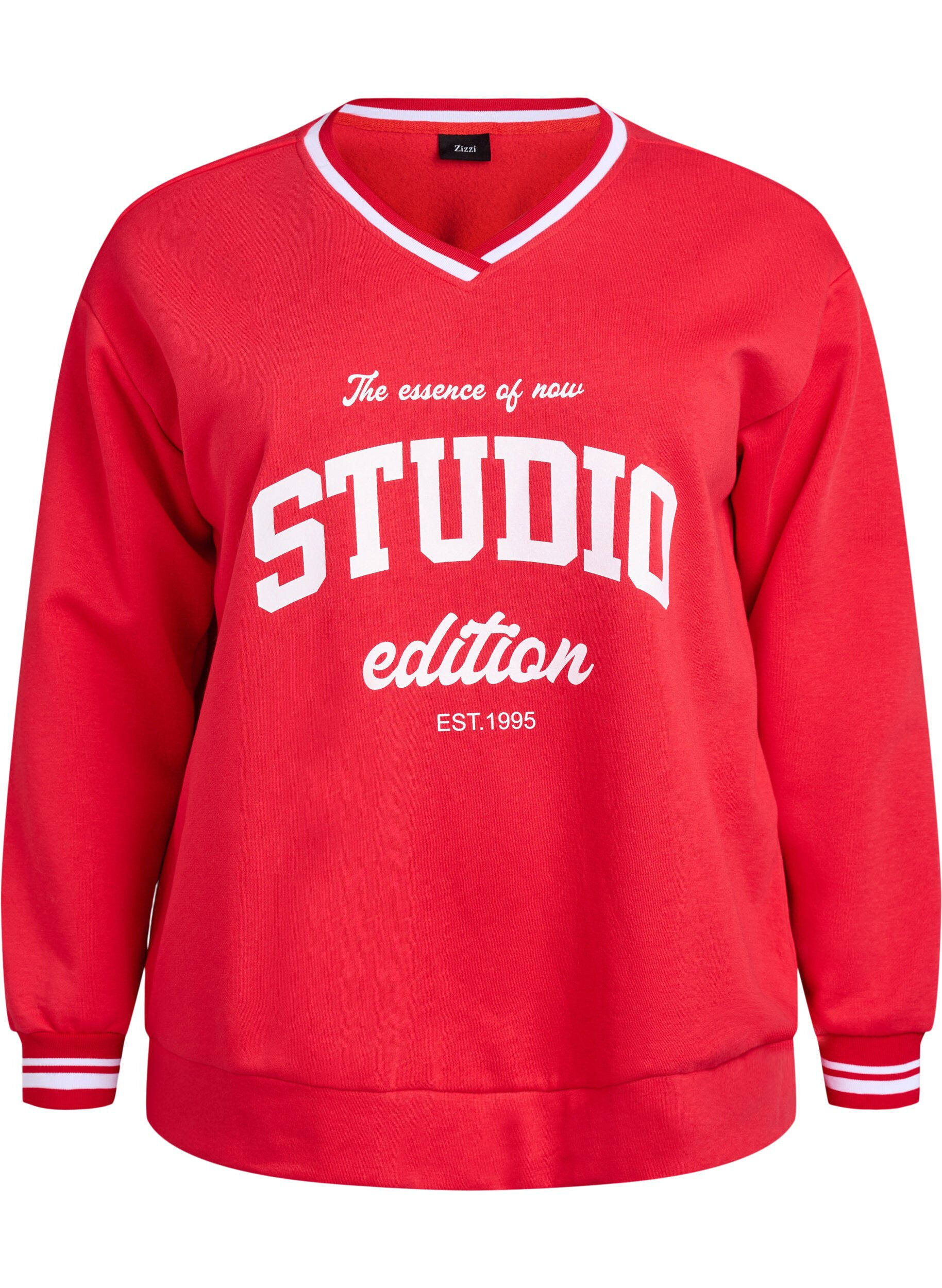 Sweatshirt avec col en V et imprim&eacute; texte