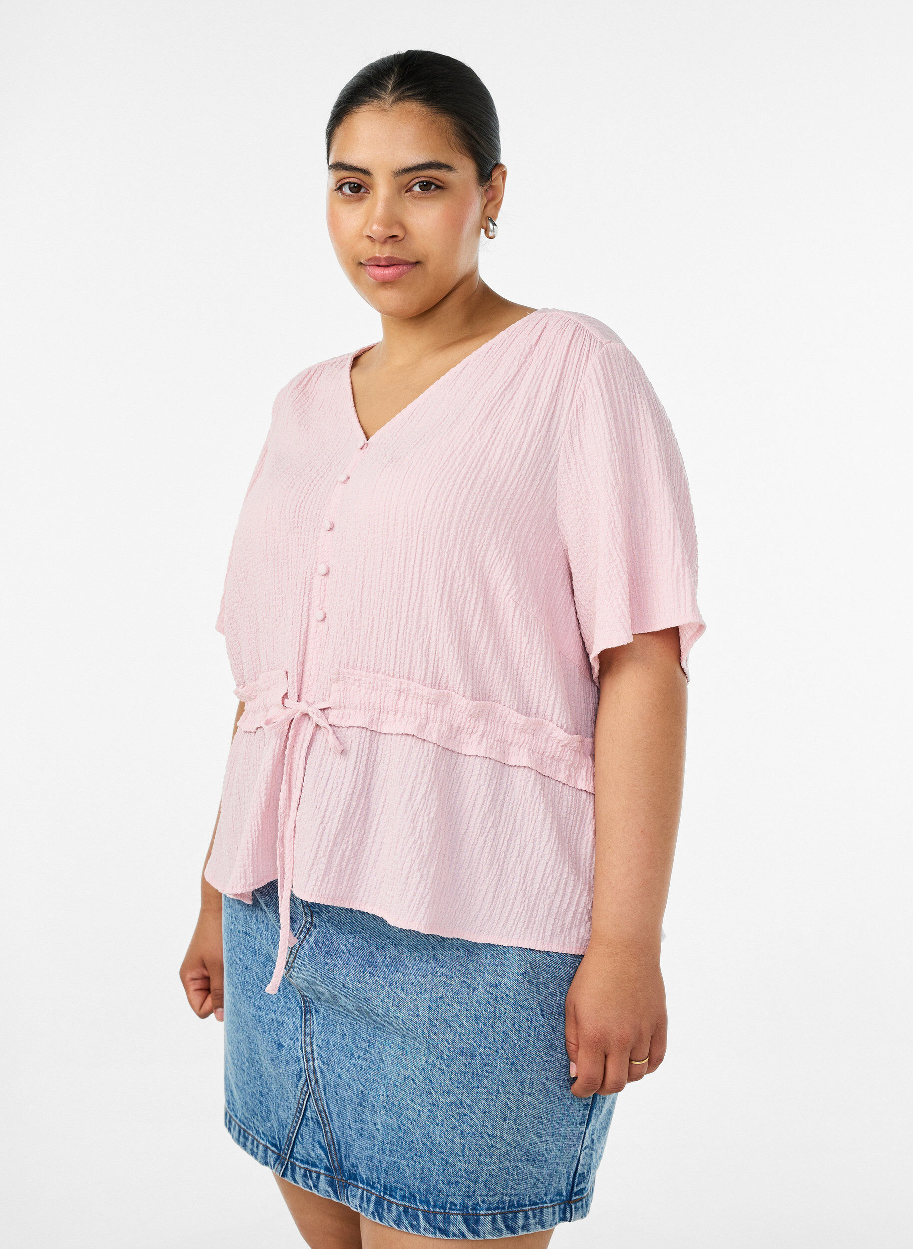 ZizziBluse mit Struktur und Taillenbindung, Pink, Model image number 0
