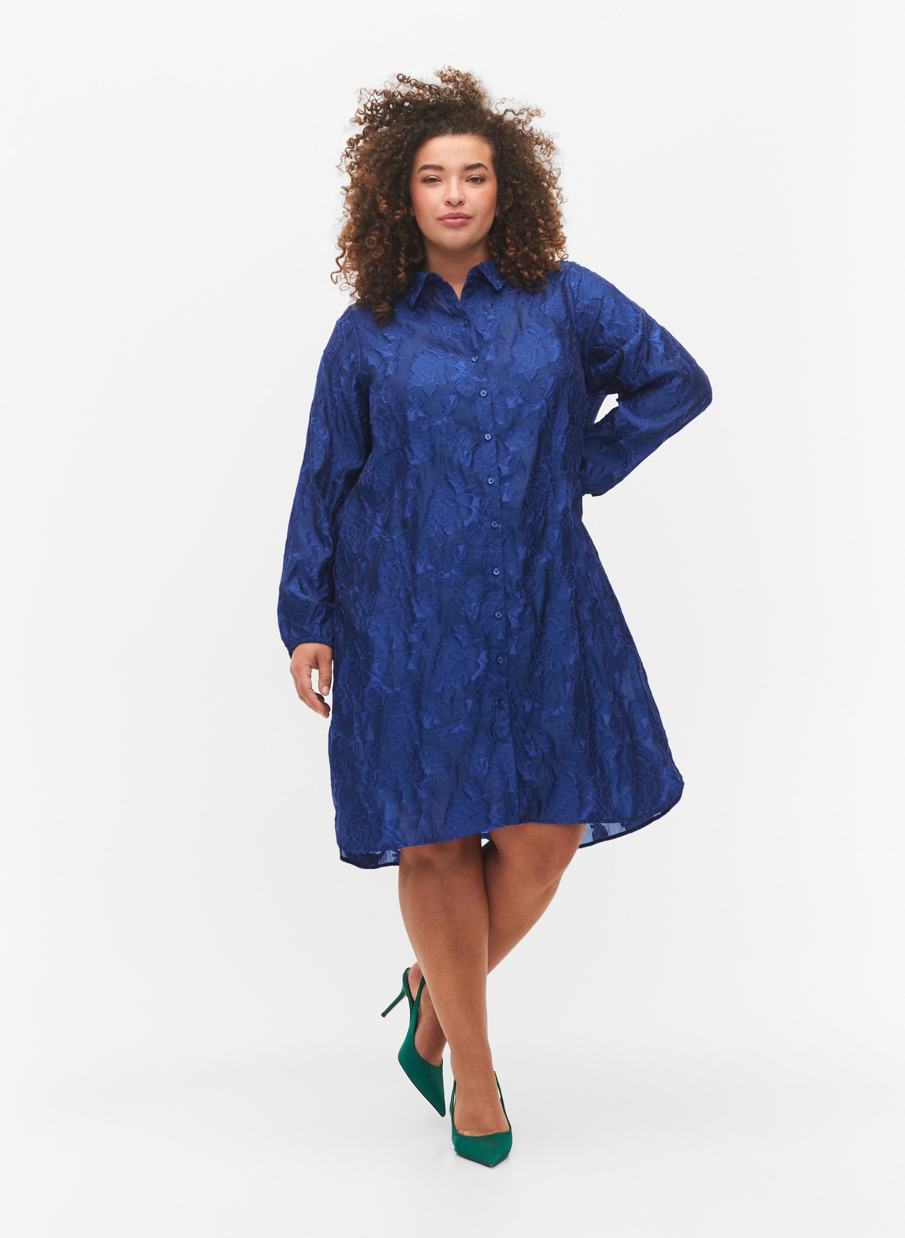 Zizzi Langes Jacquard-Hemd, Mazarine Blue, Model image number 2