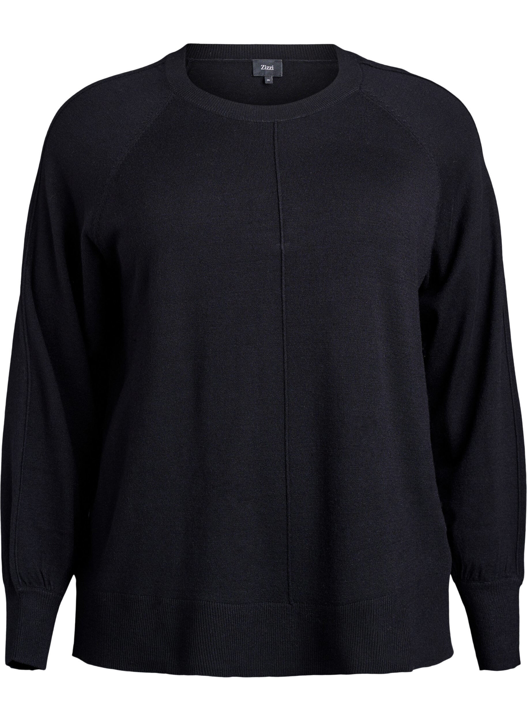 Zizzi Blouse en maille avec couture centrale et manches raglan, Noir, Packshot image number 0