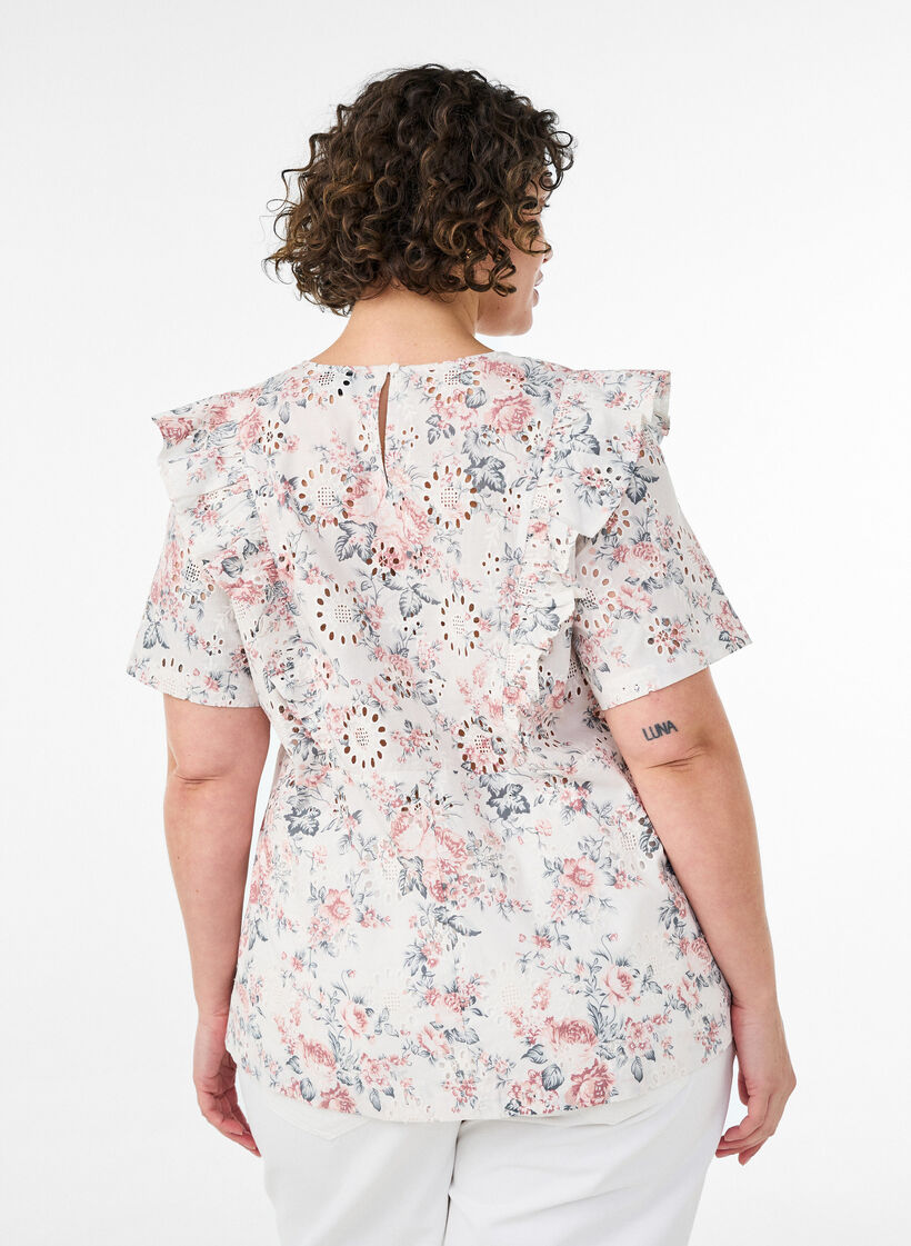 Bluse aus Baumwolle mit Broderie Anglaise und R&uuml;schen, Rot, Model image number 2