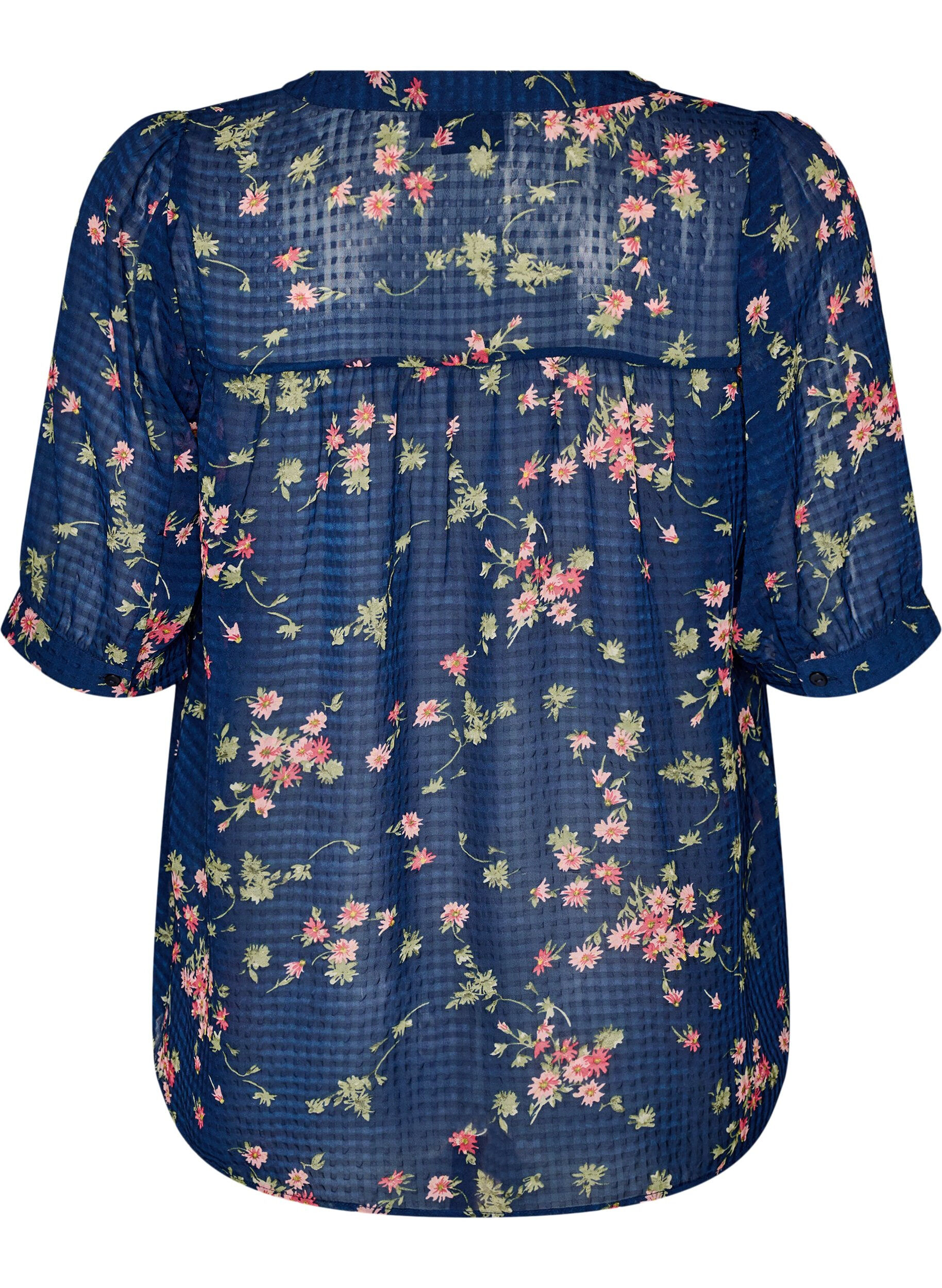 ZizziBlouse &agrave; imprim&eacute; floral et col V, Bleu, Packshot image number 1