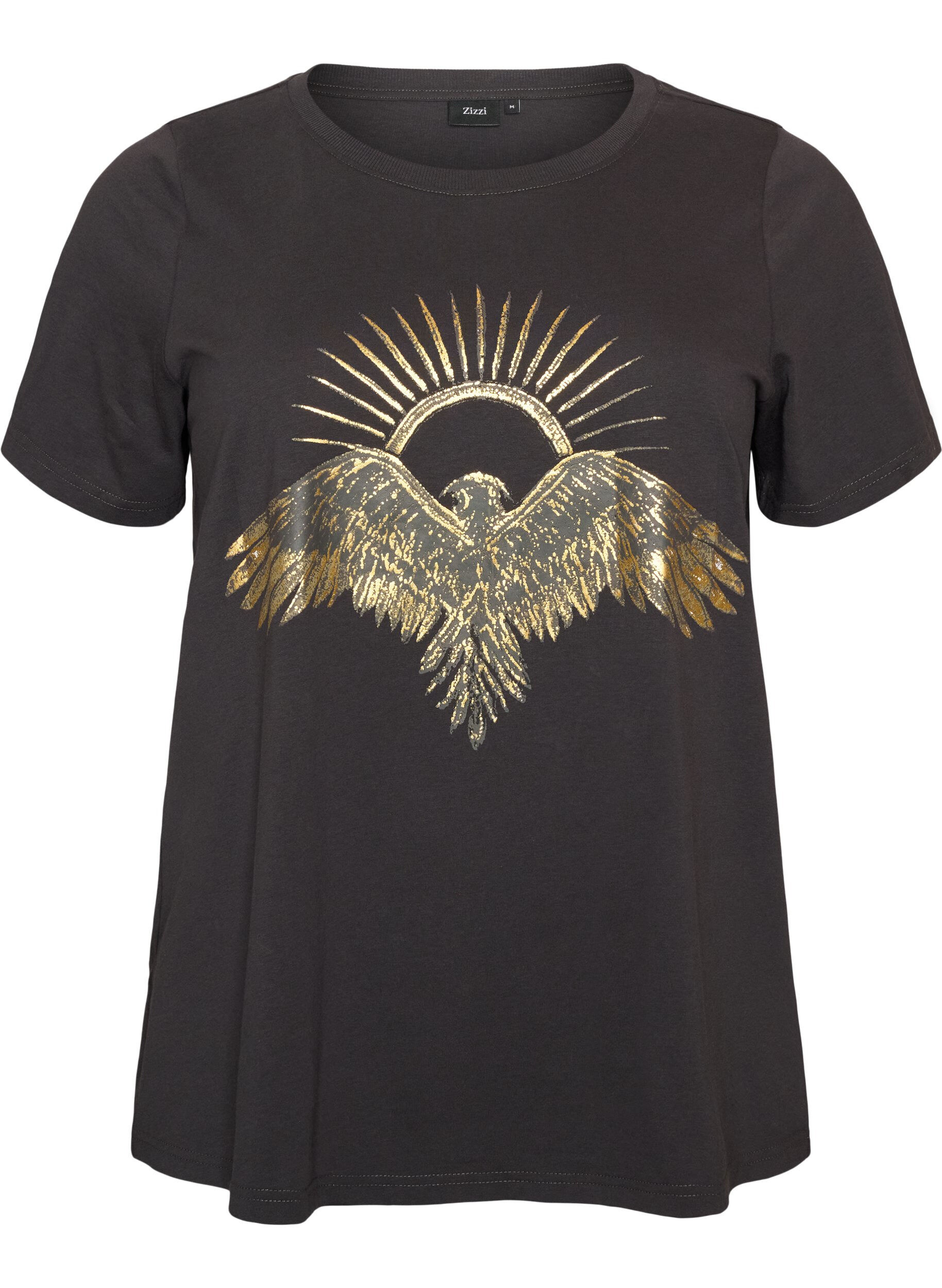 ZizziT-shirt en coton avec imprim&eacute; devant, Gris anthracite, Packshot image number 0